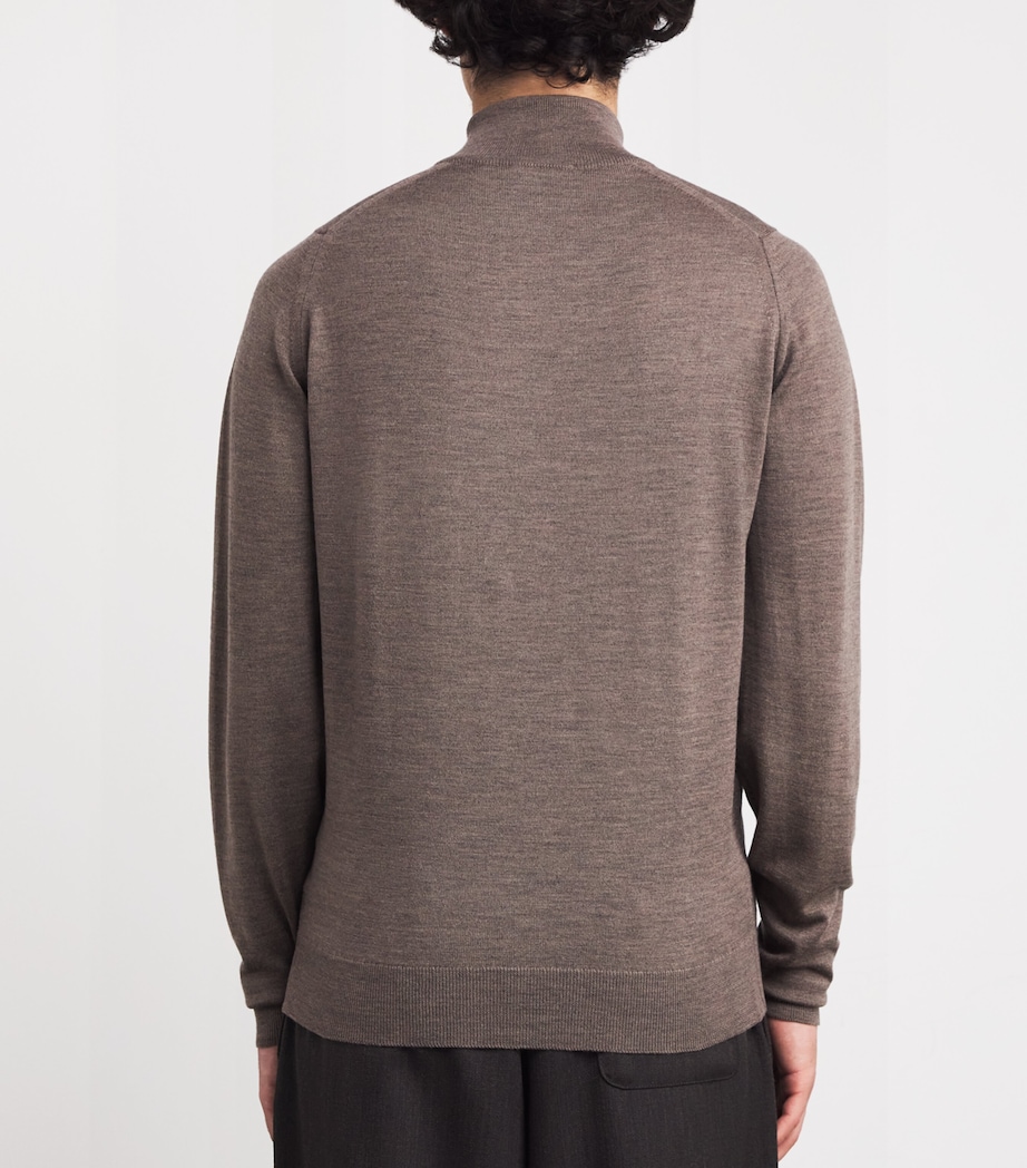 Extra Fine Merino Wool Half-Zip Tapton Sweater MUSHROOM Image 4