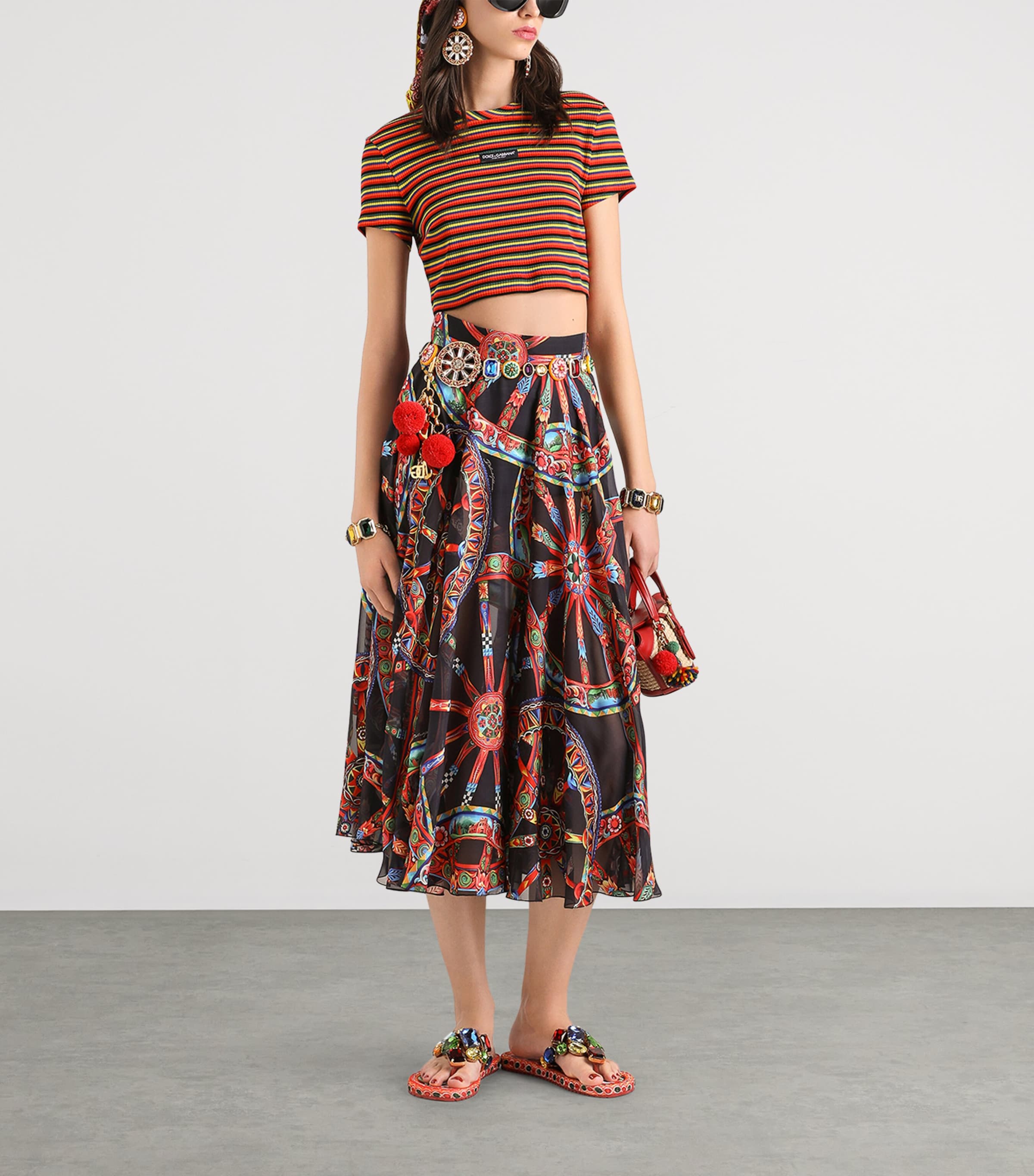 Dolce&Gabbana Womens Twill Carretto Midi Skirt Ruote Carret Image 2