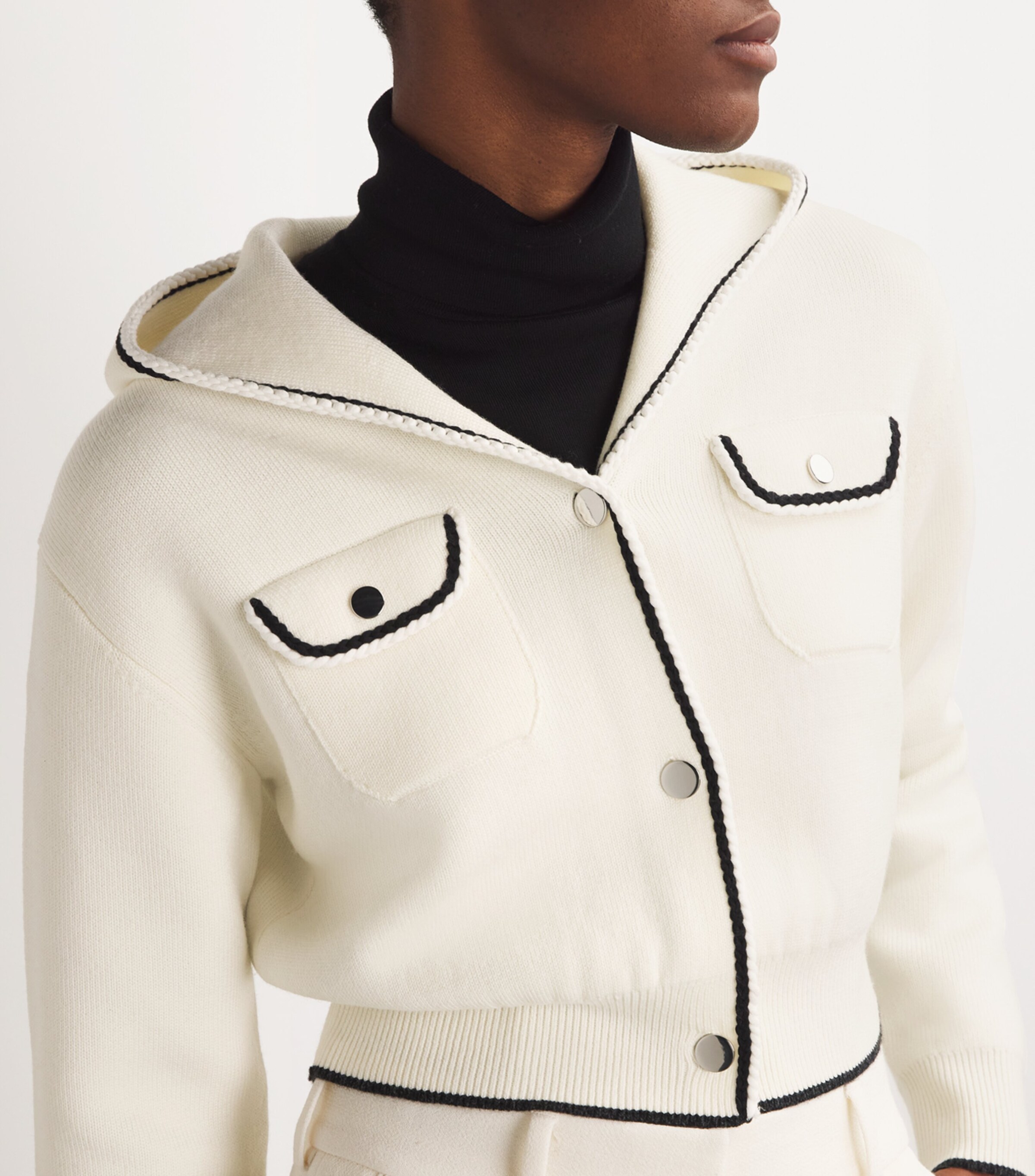 Theory Womens Merino Wool-Blend Hooded Cardigan White Multi Image 6