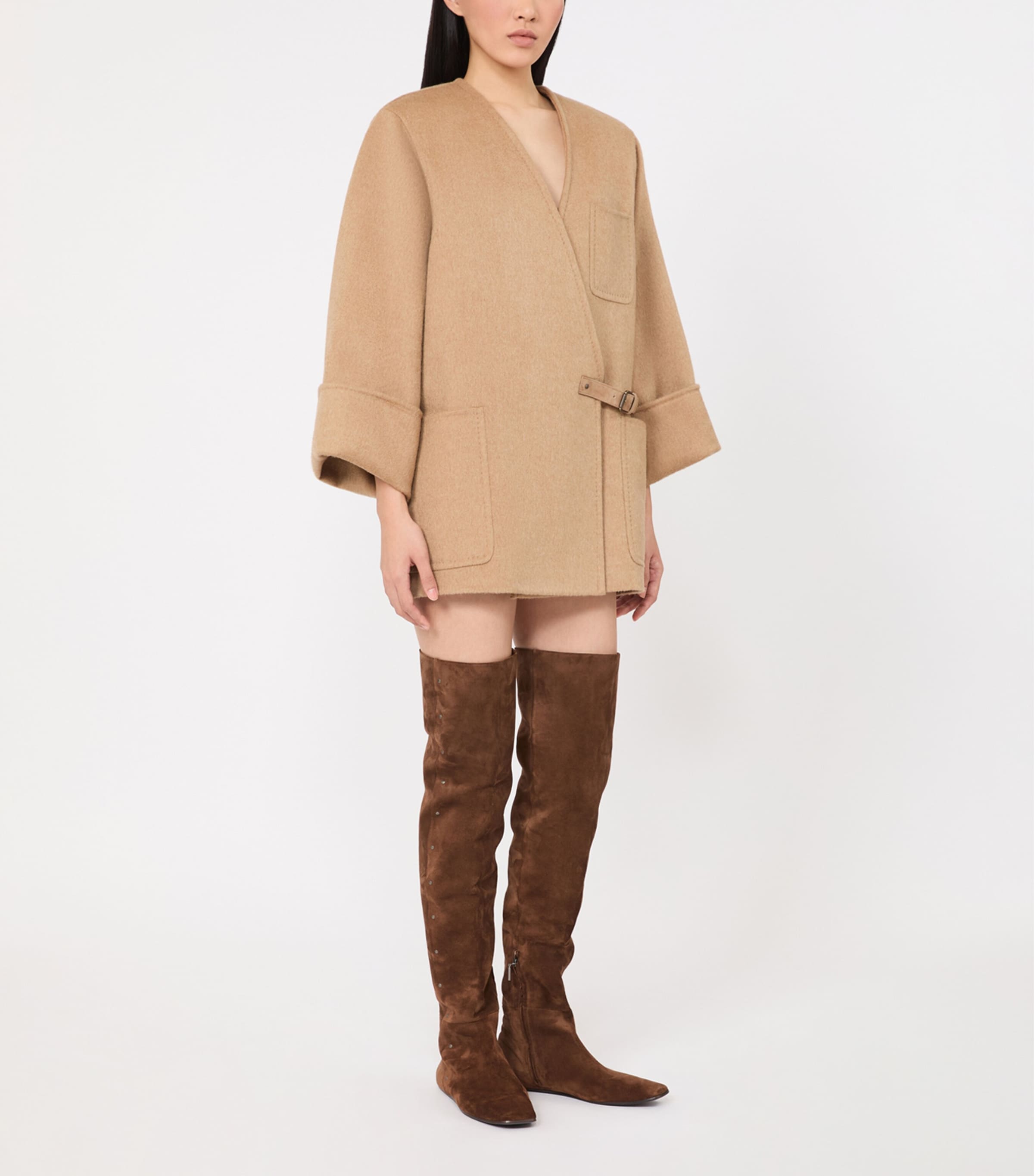 Max Mara Womens Camel-Wool Short Belted Coat Camel Image 2