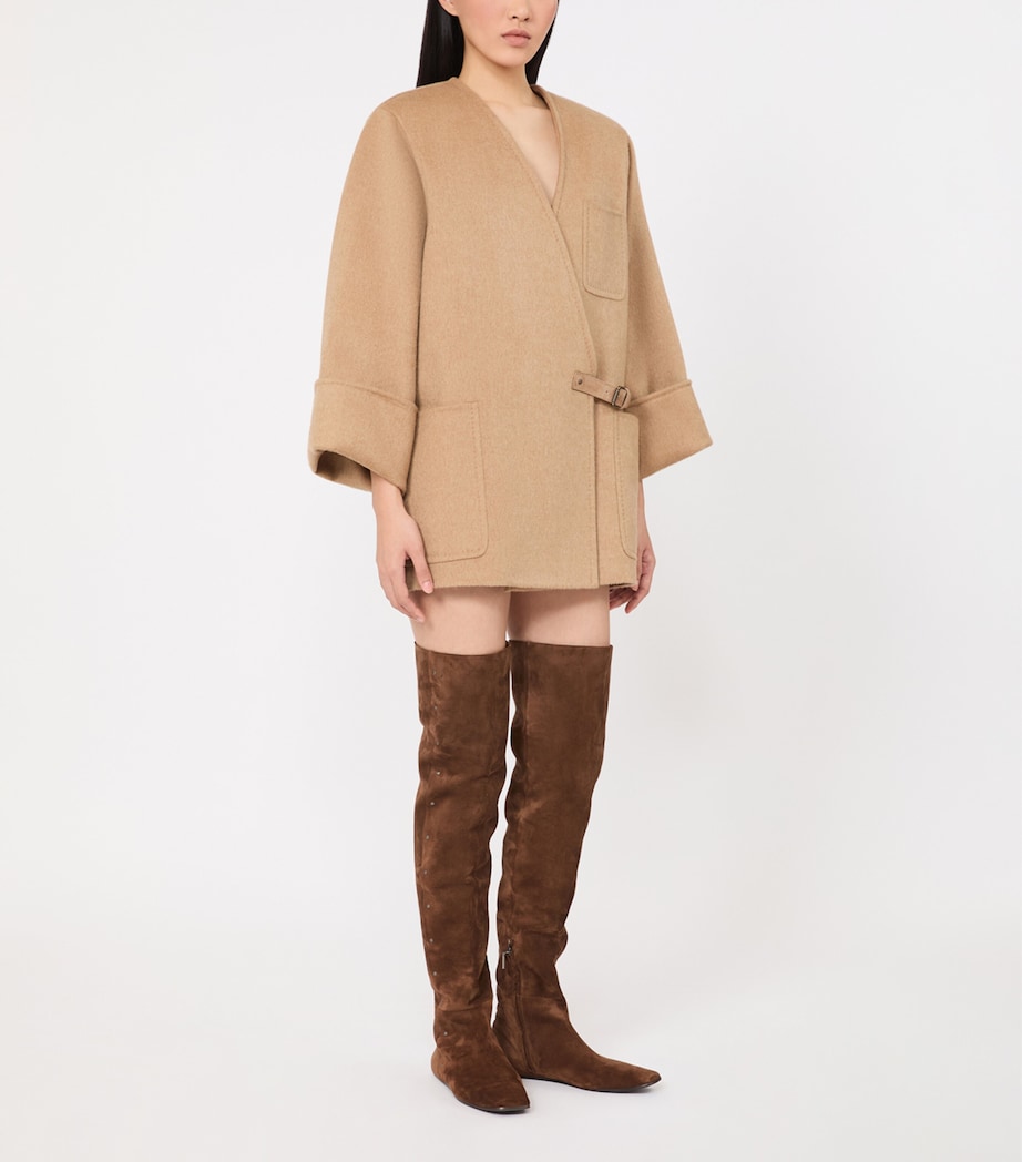 Max Mara Womens Camel-Wool Short Belted Coat Camel Image 2