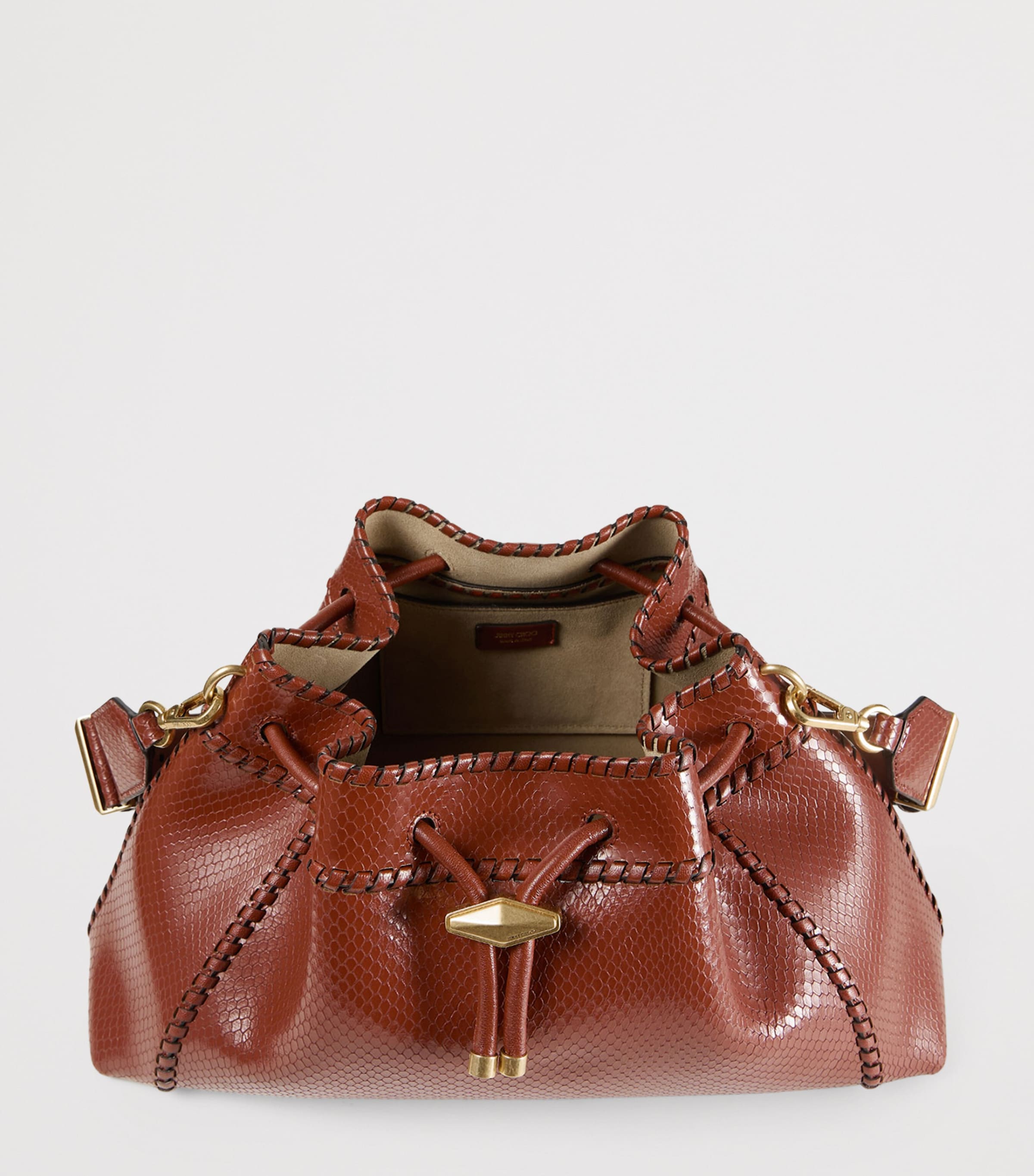 Medium Snake-Print Cinch Bag COGNAC/GOLD Image 5