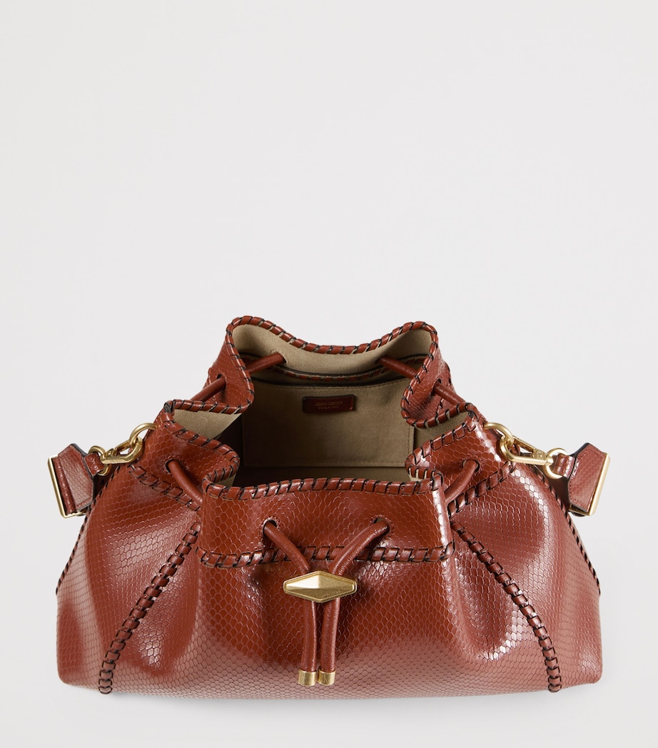 Medium Snake-Print Cinch Bag COGNAC/GOLD Image 5