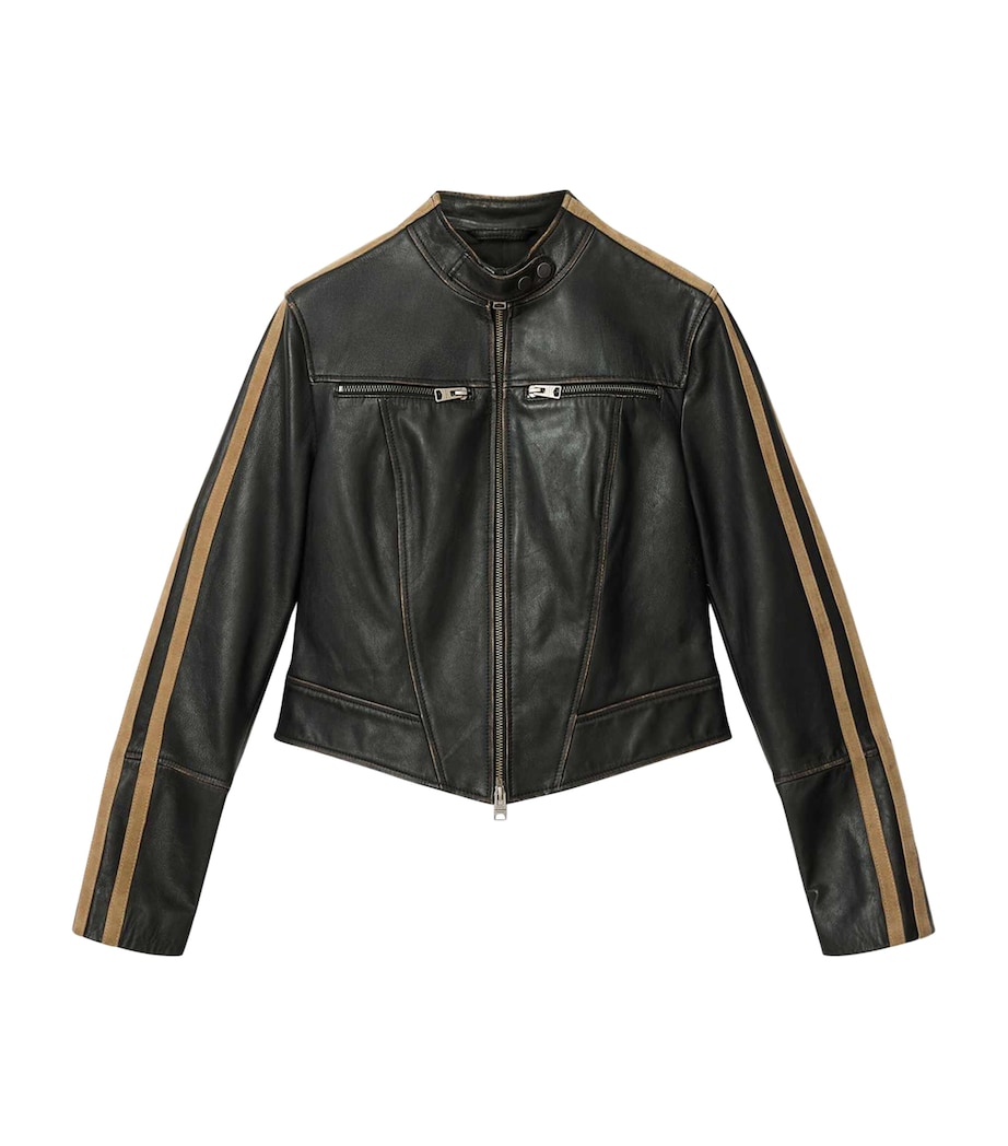 AllSaints Womens Tiggy Biker Leather Jacket Black/beige Image 1