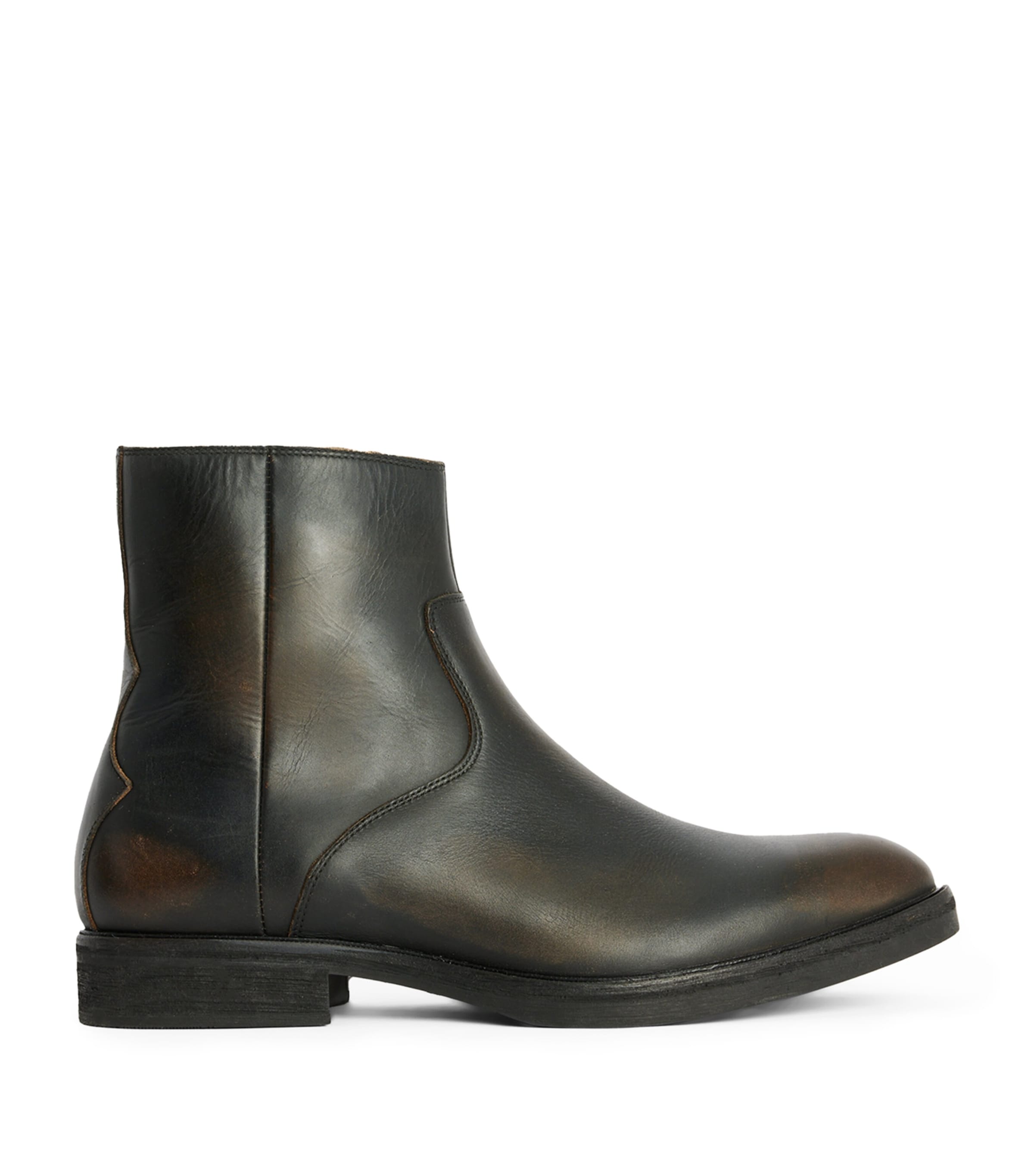 Shop Allsaints Leather Lang Ankle Boots In Brown