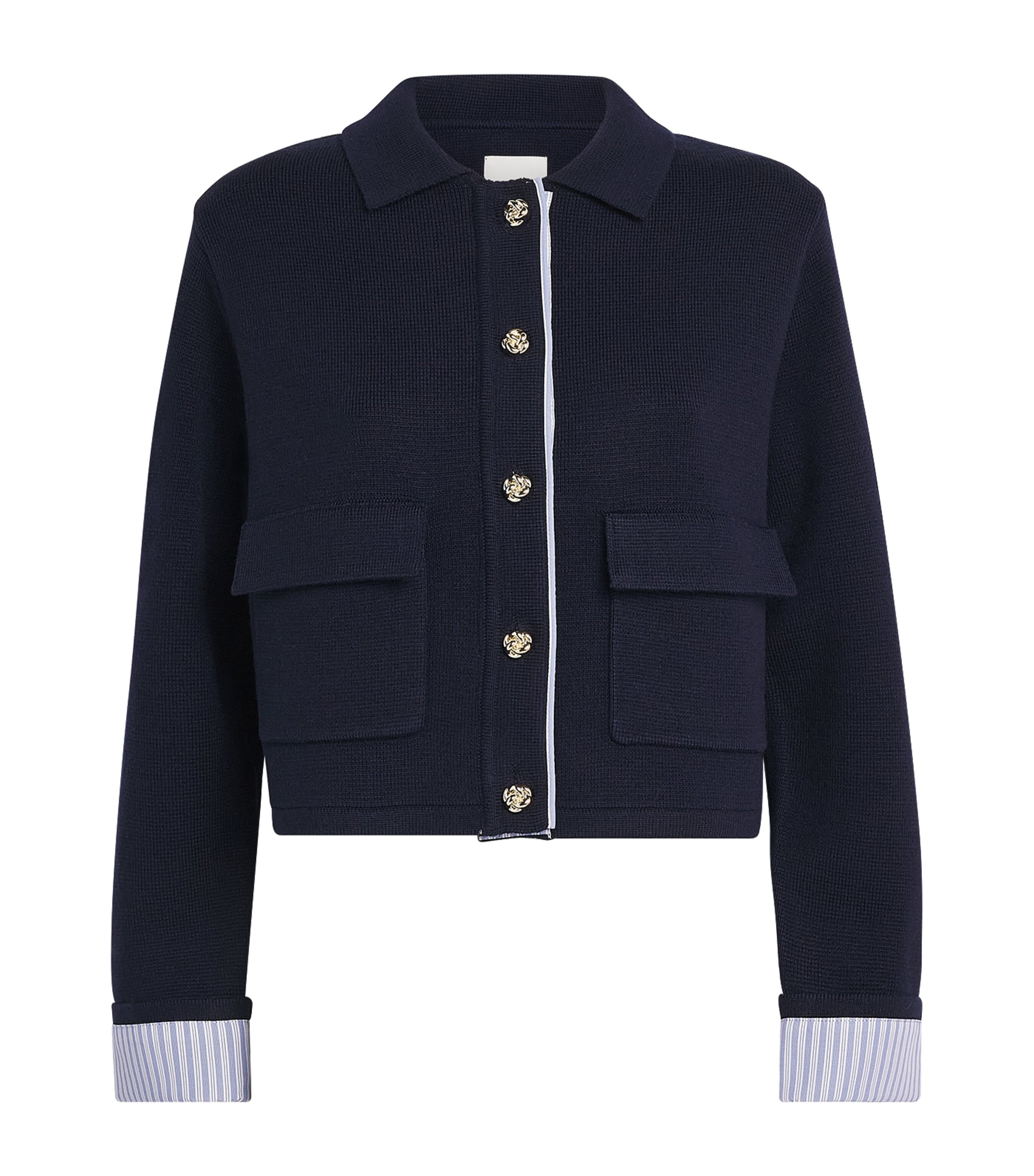 Sandro Paris Womens Wool-Blend Polo Cardigan Navy Blue Image 1