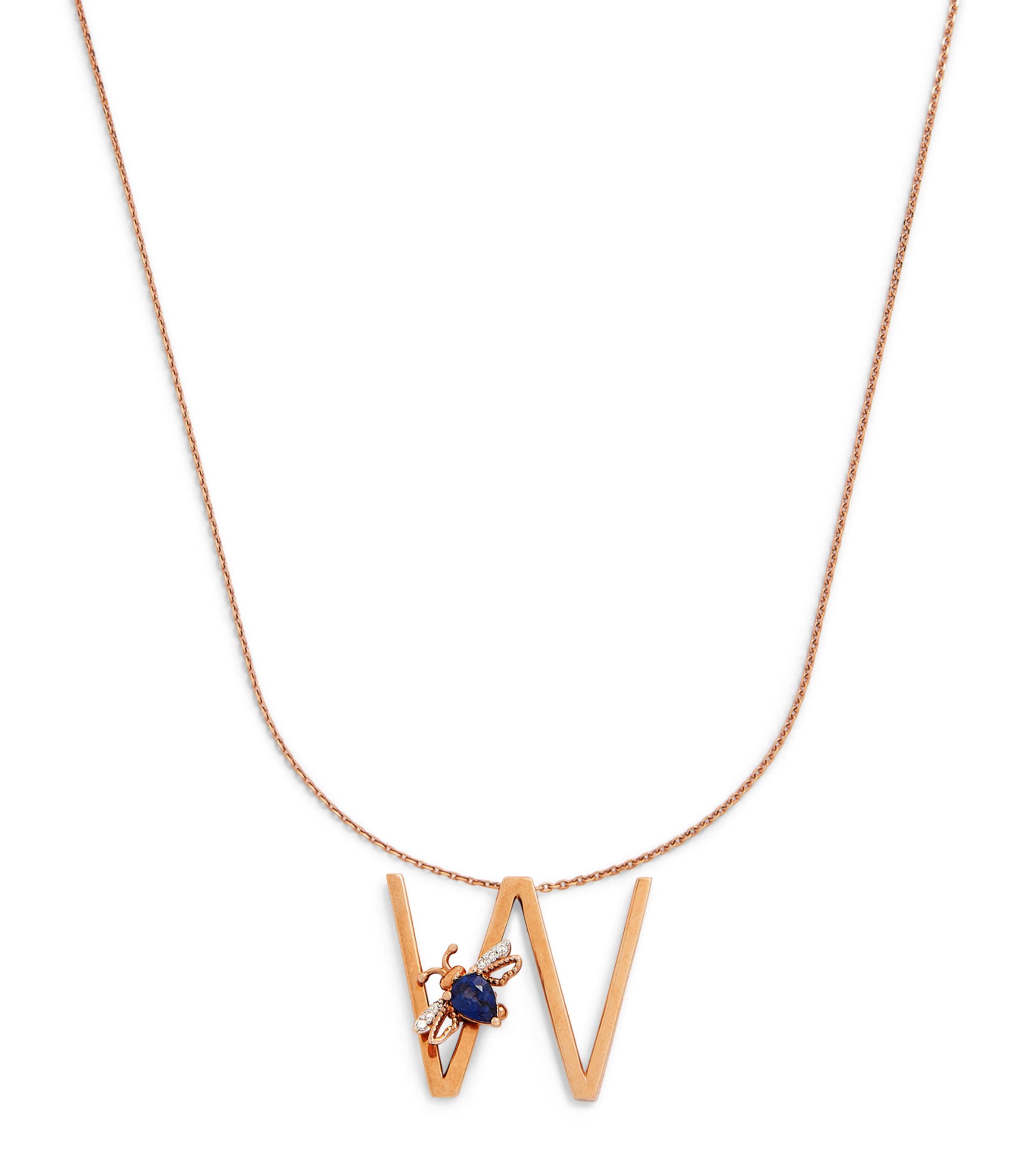 Bee Goddess Rose Gold, Diamond And Sapphire Letter Necklace