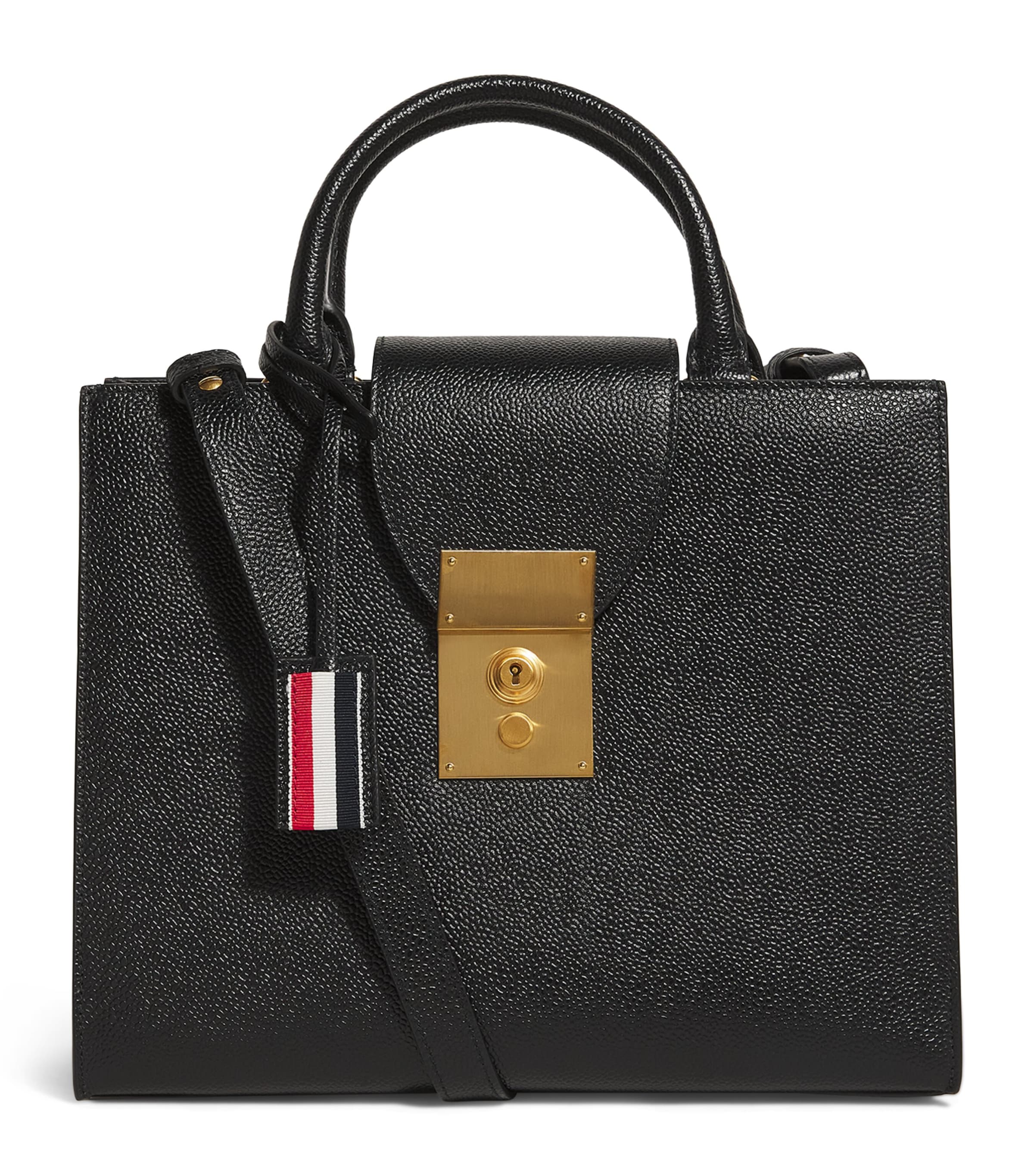 Thom Browne Small Leather Mr. Thom Tote Bag In Black