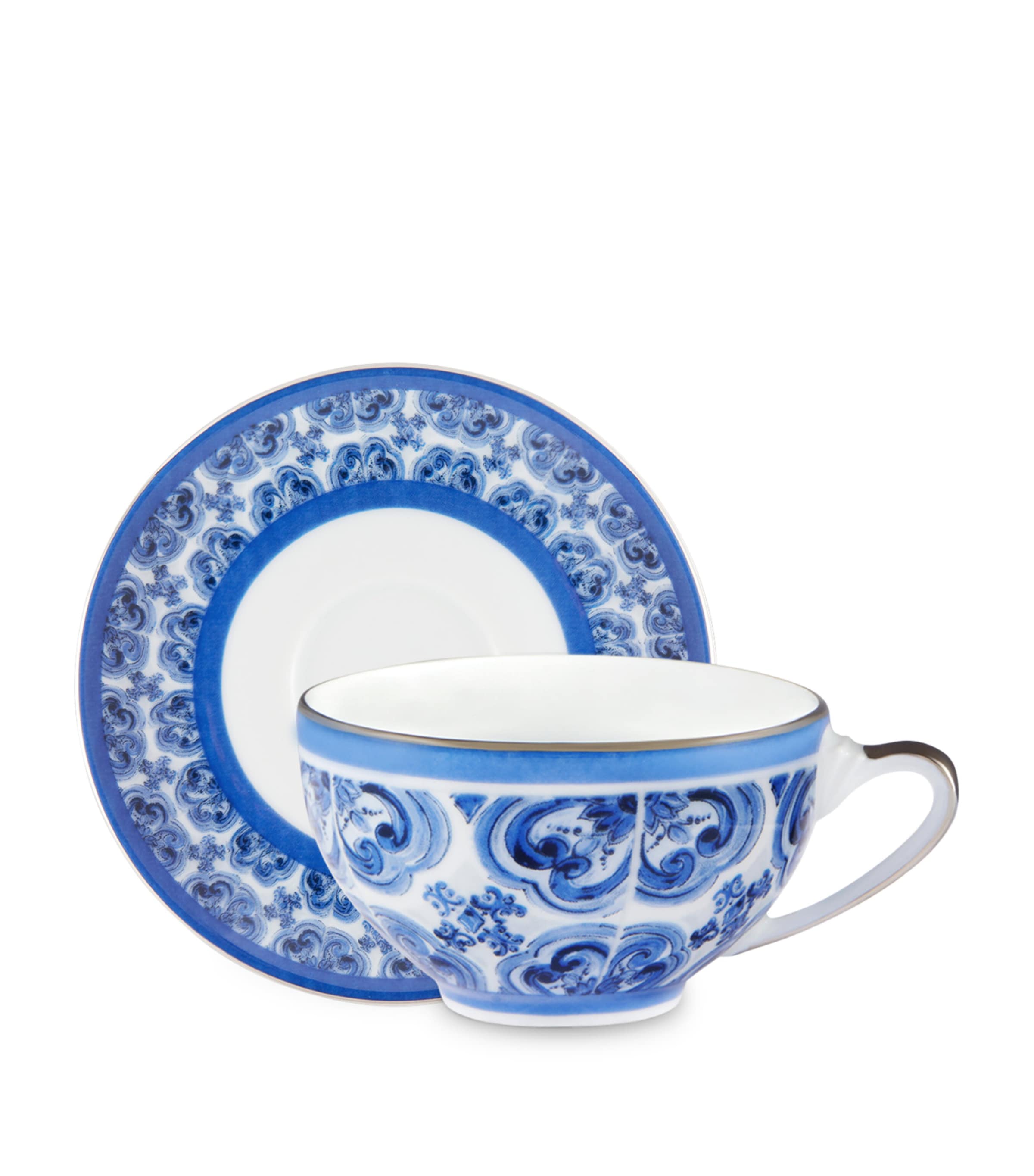 Majolica Coffee Cup and Saucer UB008 FIORE PIC BLU Image 2