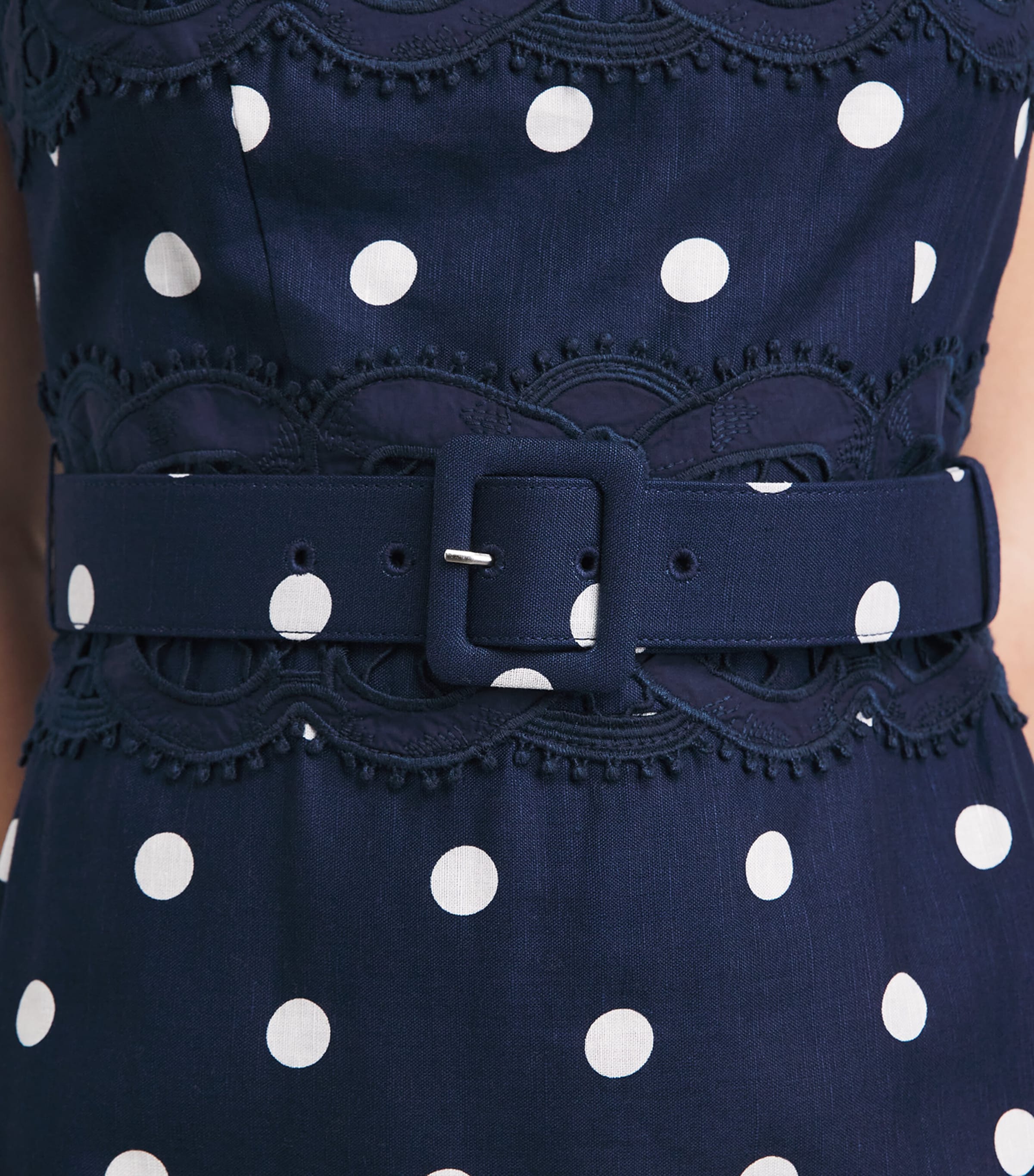 Self-Portrait Womens Linen-Cotton Polka Dot Midi Dress Navy Image 5