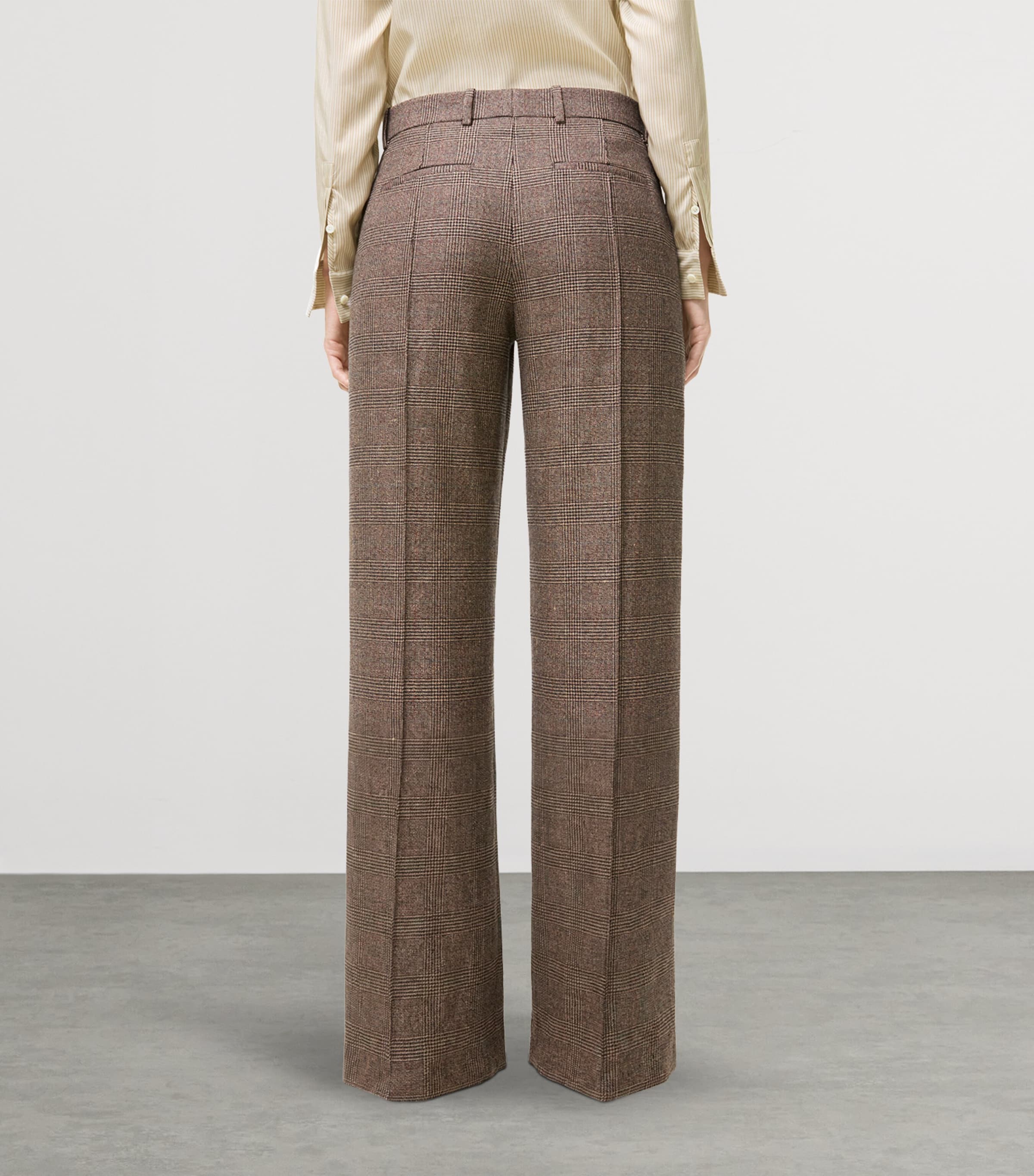 Burberry Womens Wool-Linen-Blend Check Trousers Soap Beigebrown Chk Image 3