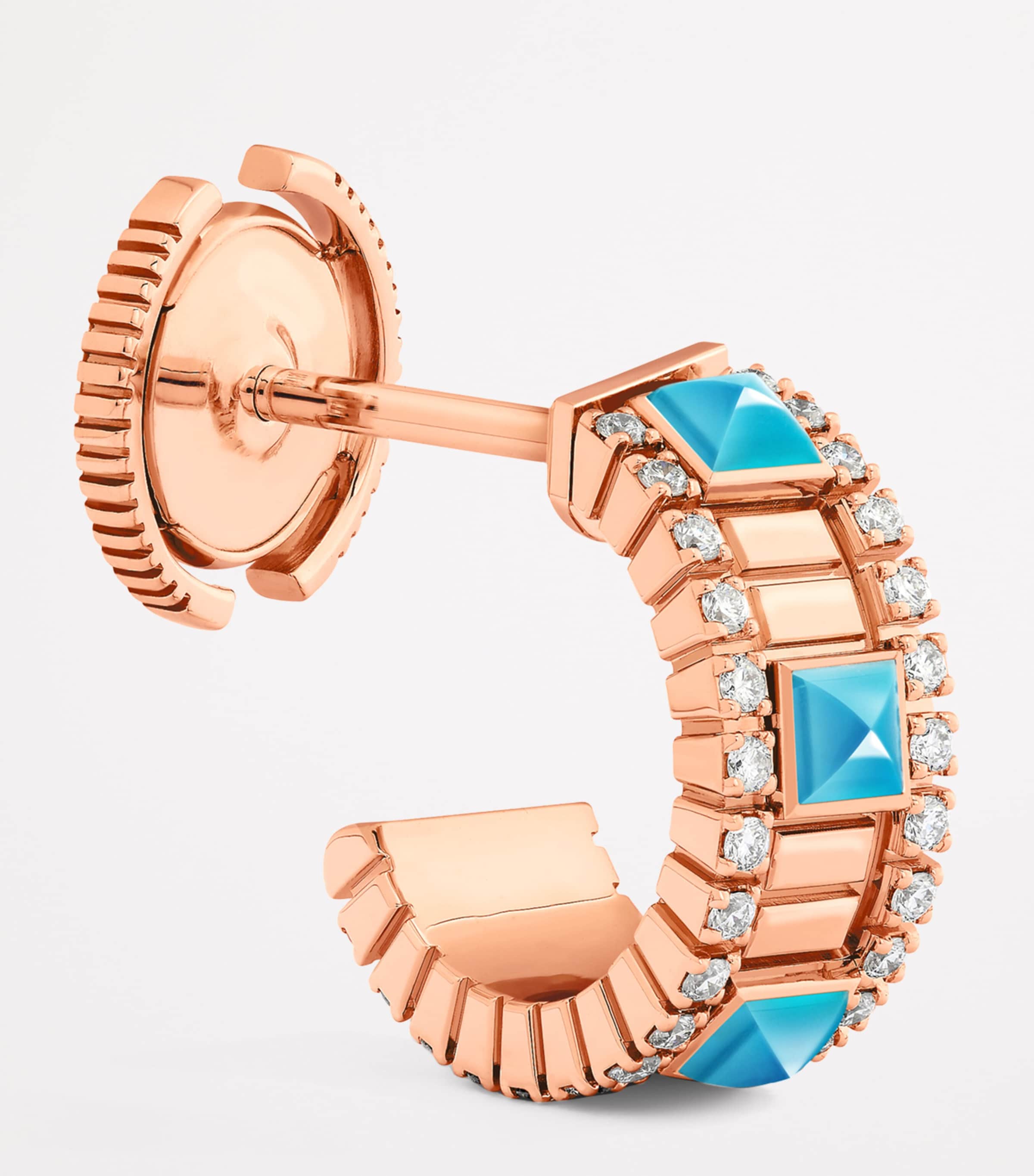 Mini Rose Gold, Diamond and Turquoise Life Hoop Earrings ROSE GOLD Image 2