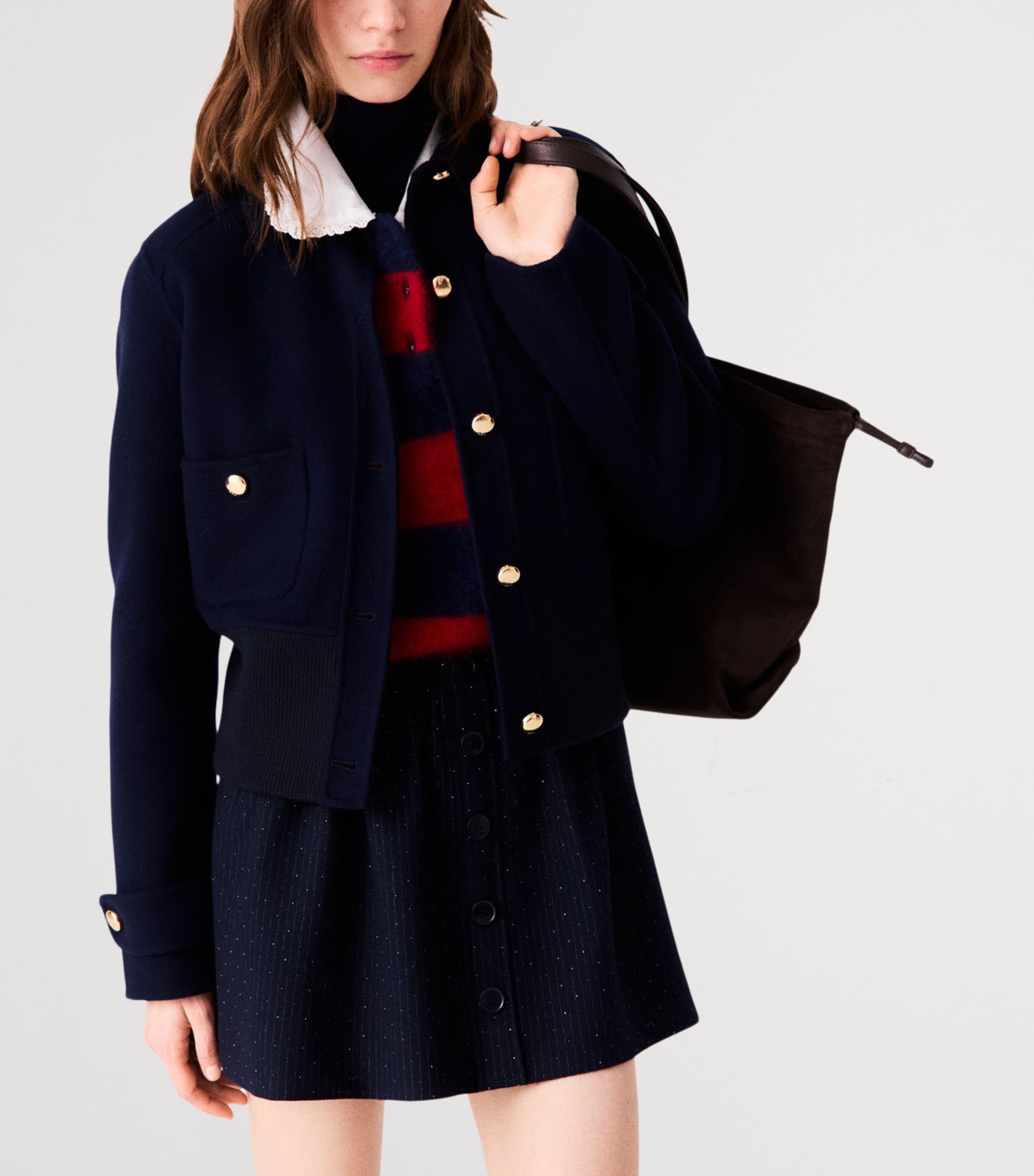 Maje Womens Wool-Blend Cropped Jacket Navy Image 5
