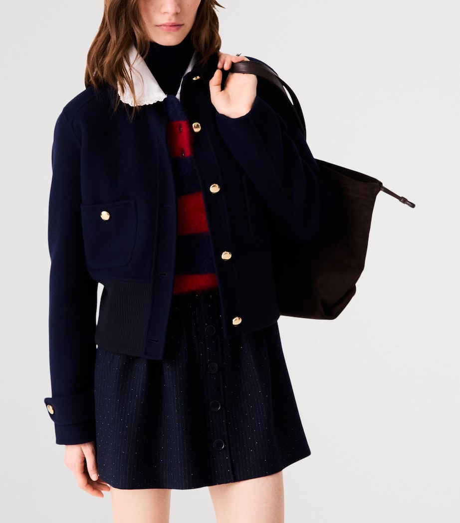 Maje Womens Wool-Blend Cropped Jacket Navy Image 5