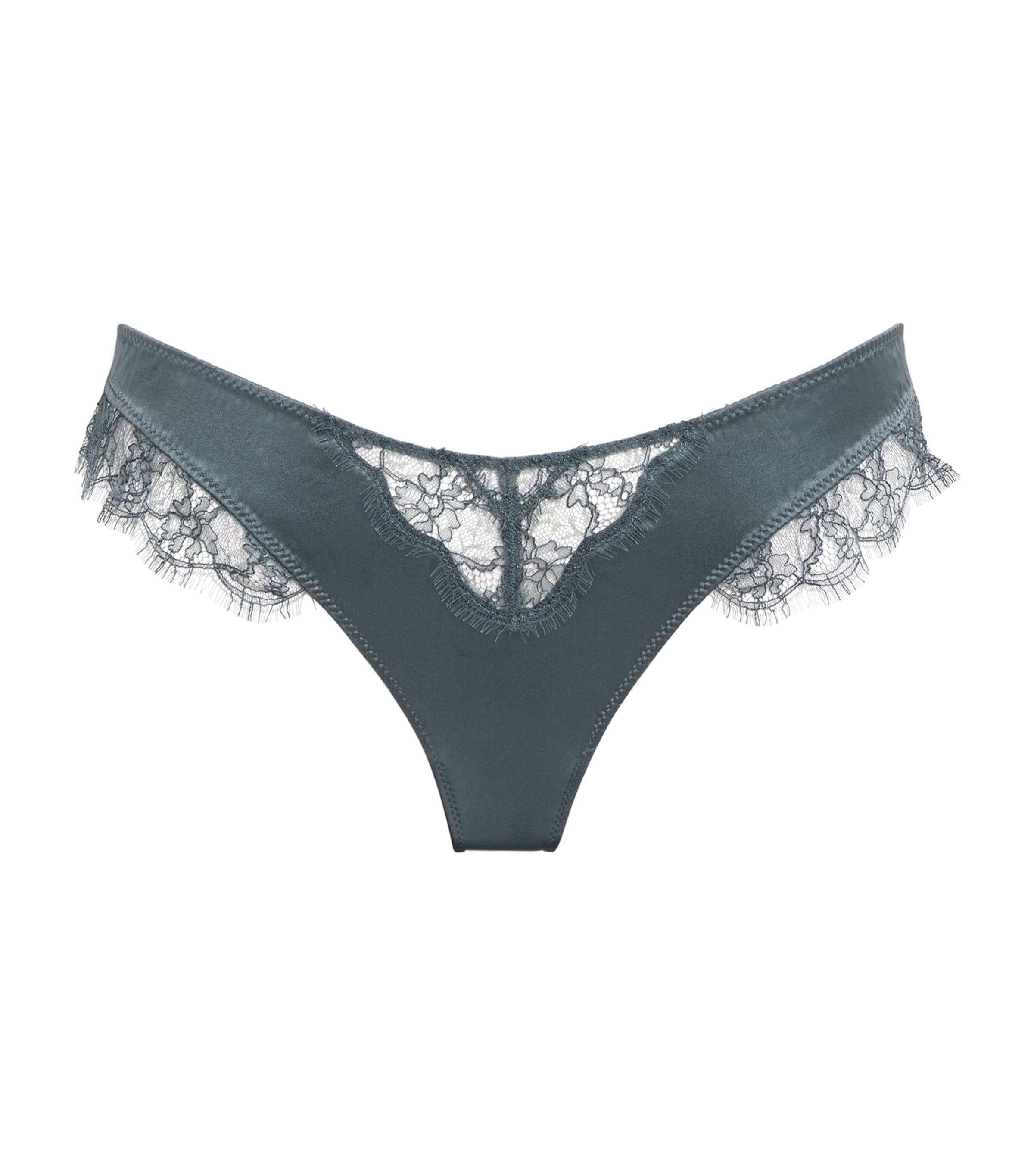 Kiki De Montparnasse Silk-lace Thong In Blue