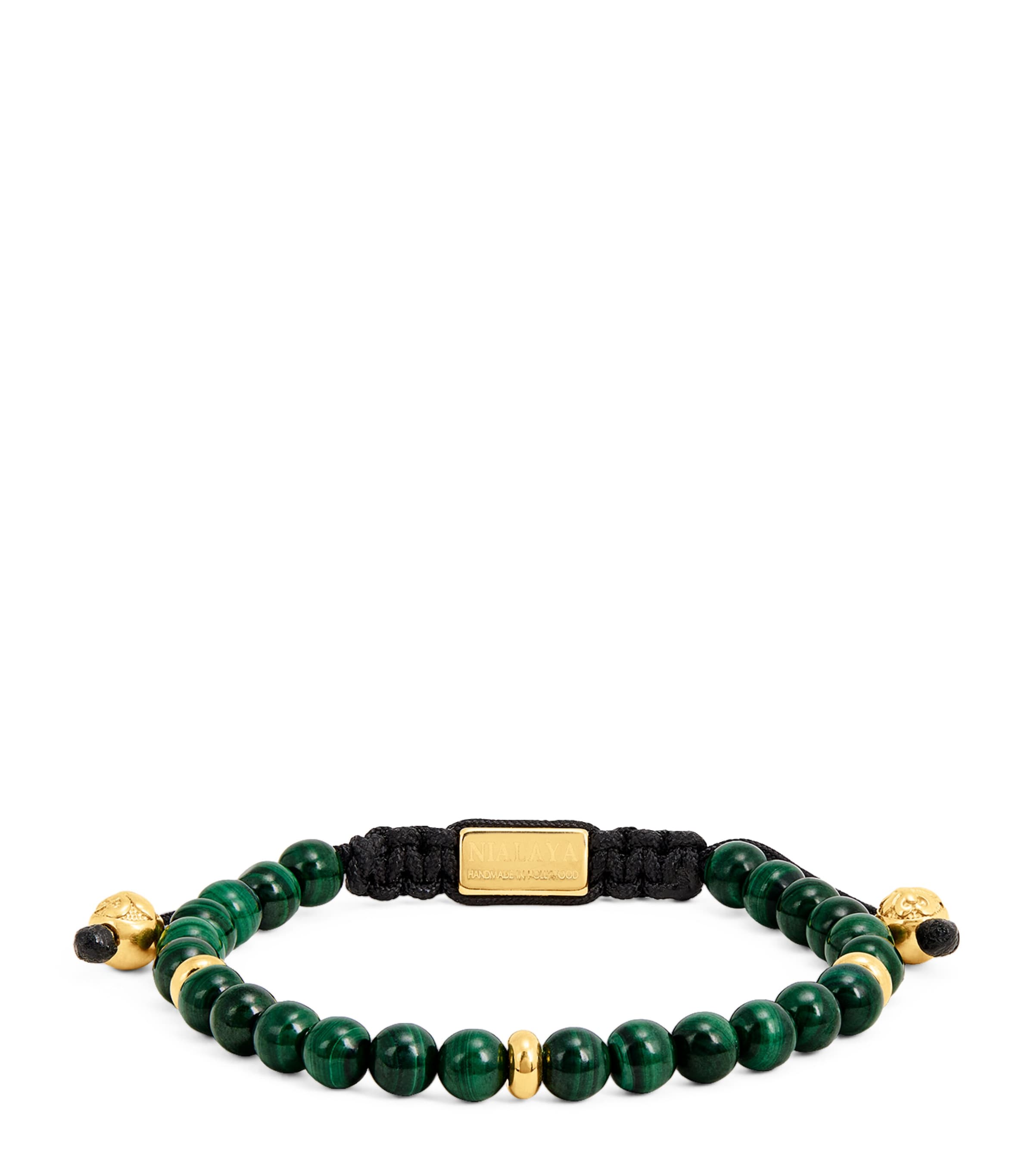 Gold-Plated Stainless Steel and Malachite Beaded Bracelet MULTI Image 1