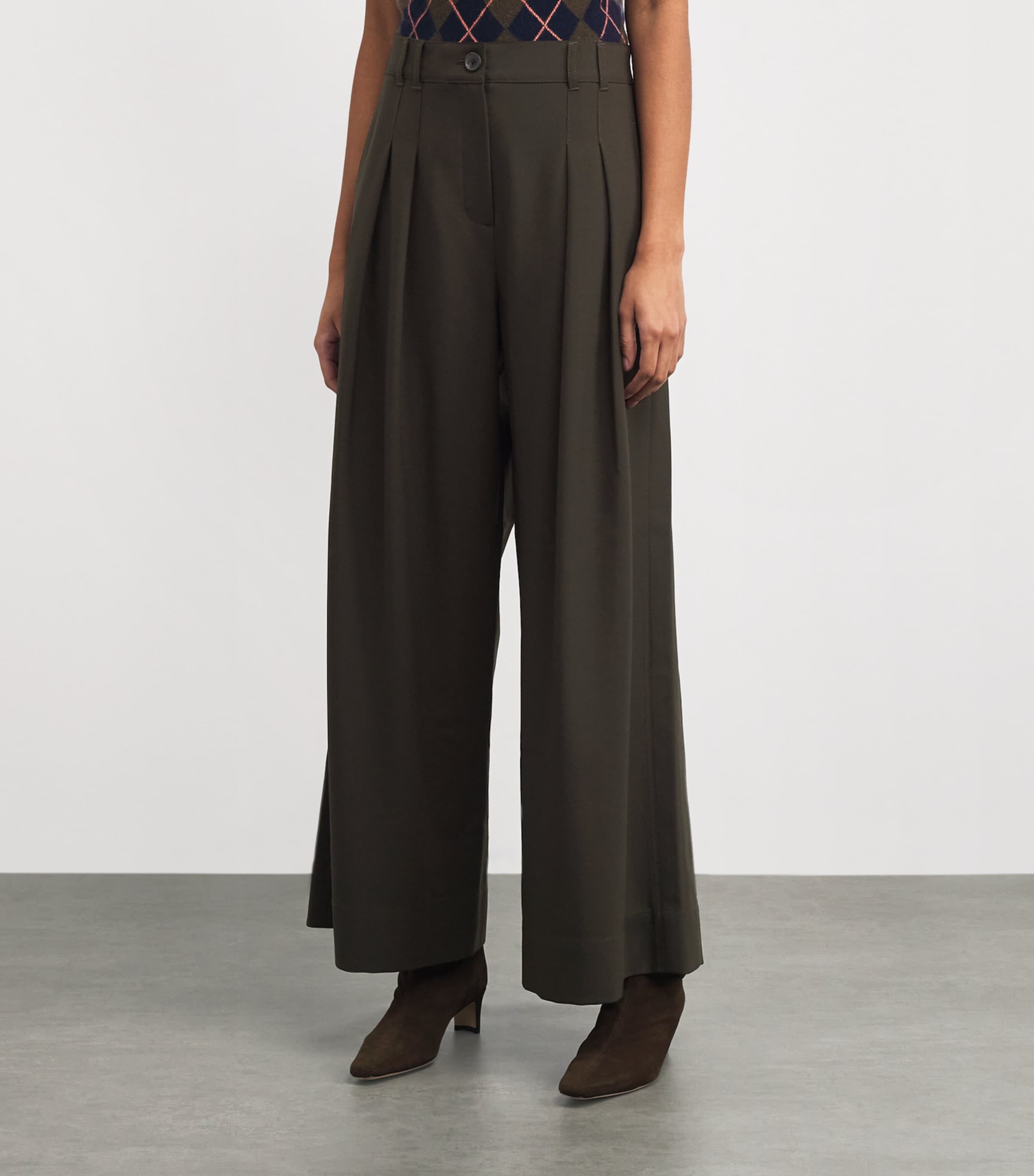 Pleated Wide-Leg Trousers INTENSE OLIVE Image 3