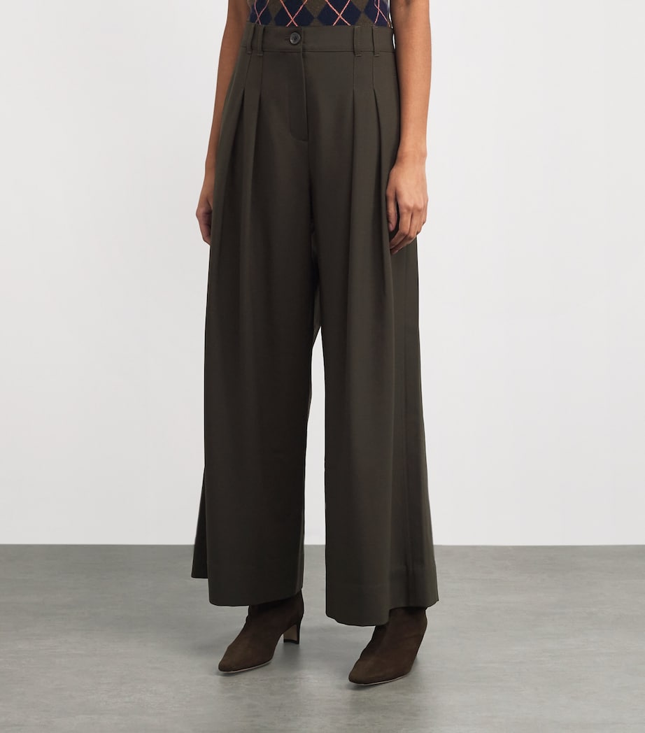 Pleated Wide-Leg Trousers INTENSE OLIVE Image 3