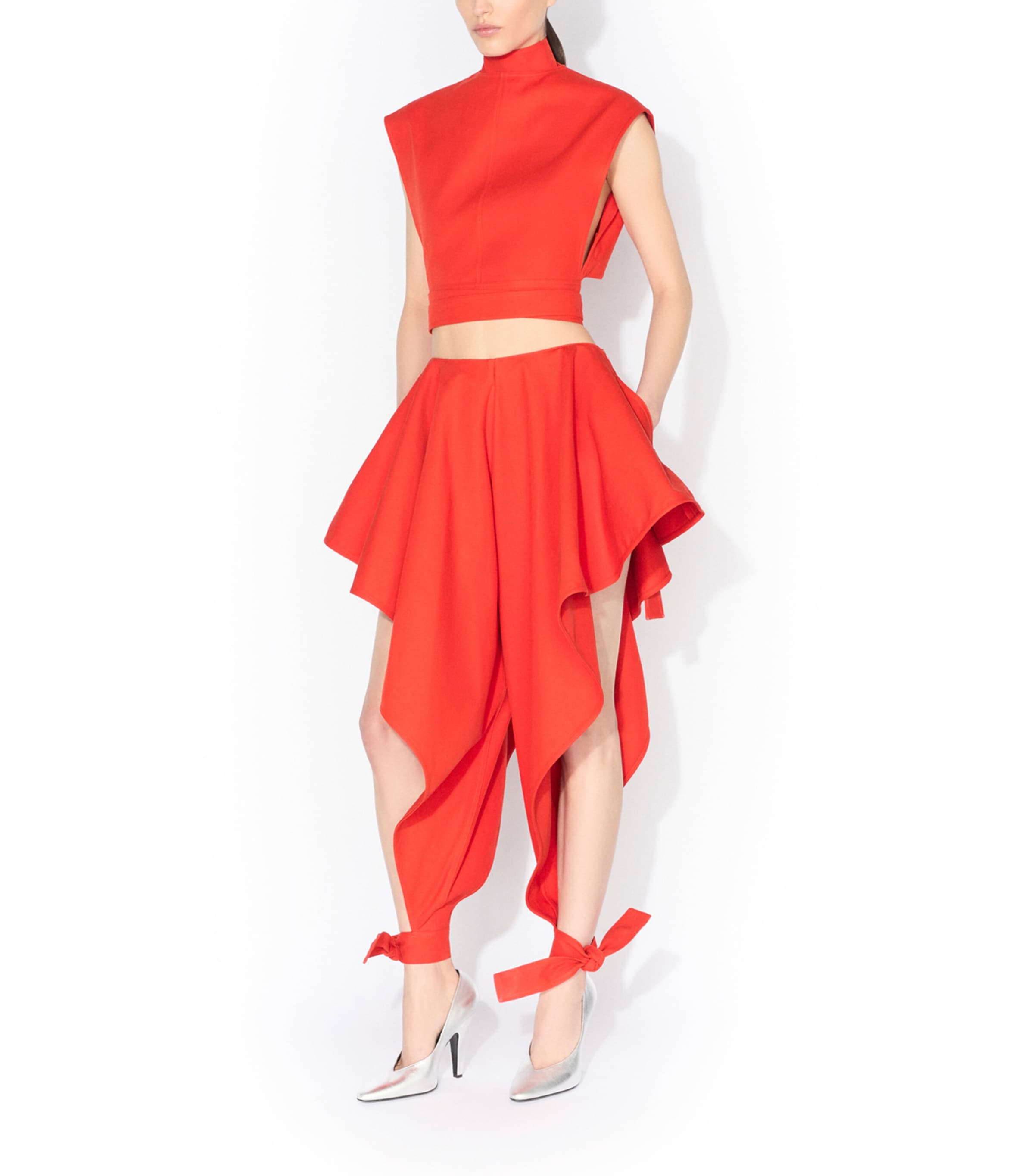 Alaïa Womens Belted Crop Top Orange Sanguine Image 2