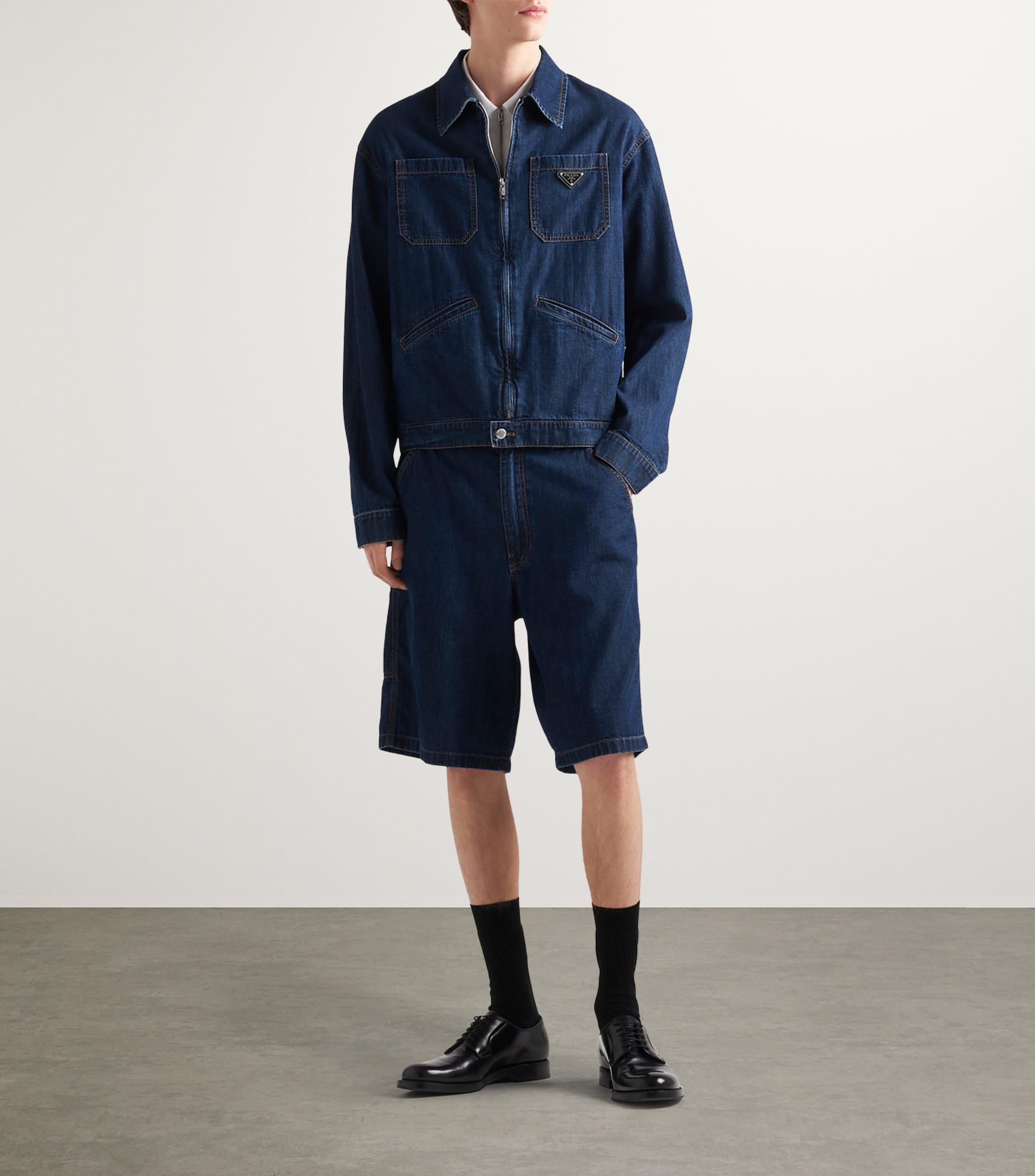 Prada Blue Dark-Wash Denim Bermuda Shorts | Harrods UK