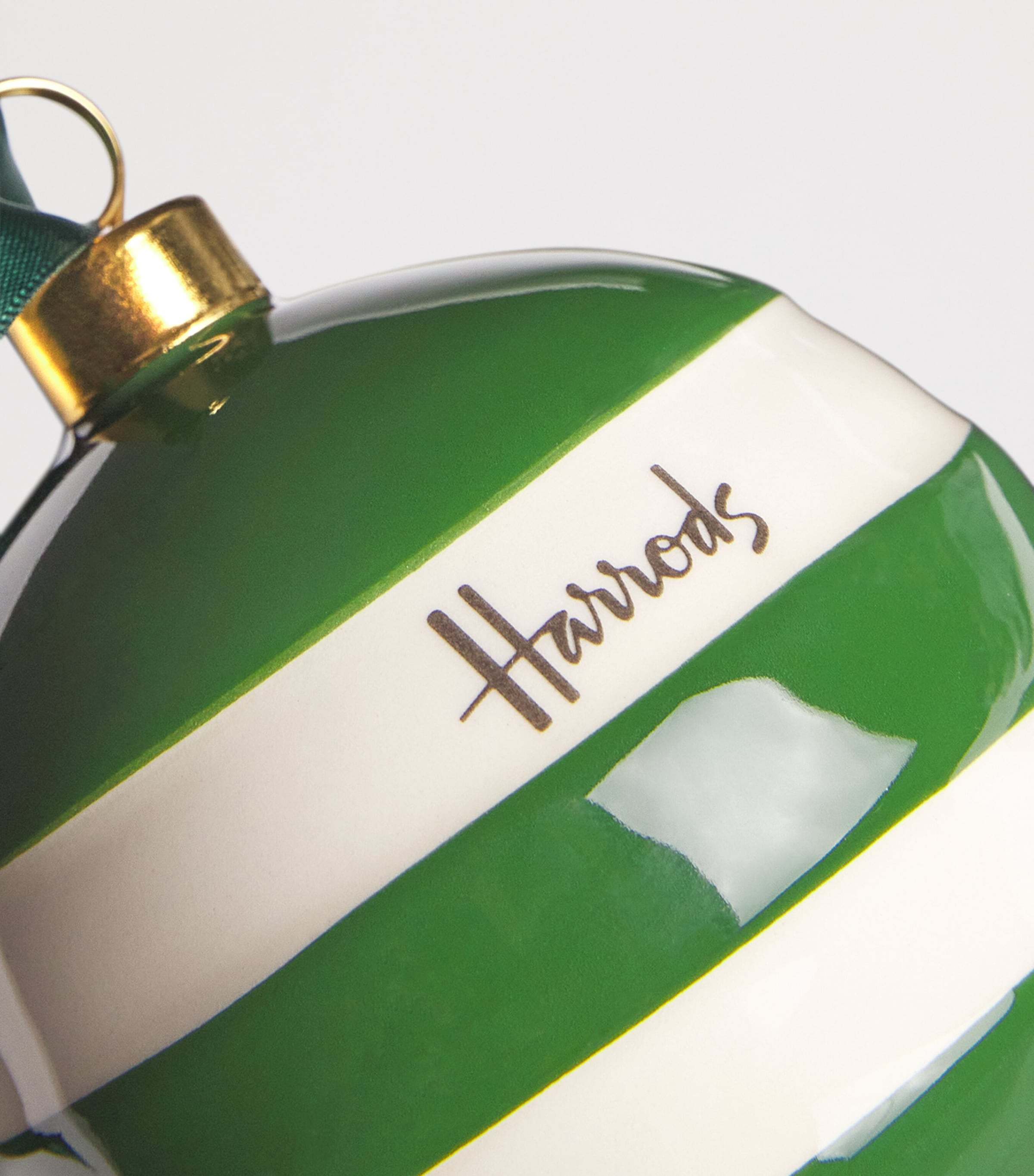 Ceramic Cornish Stripe Bauble HARRODS GREEN Image 2