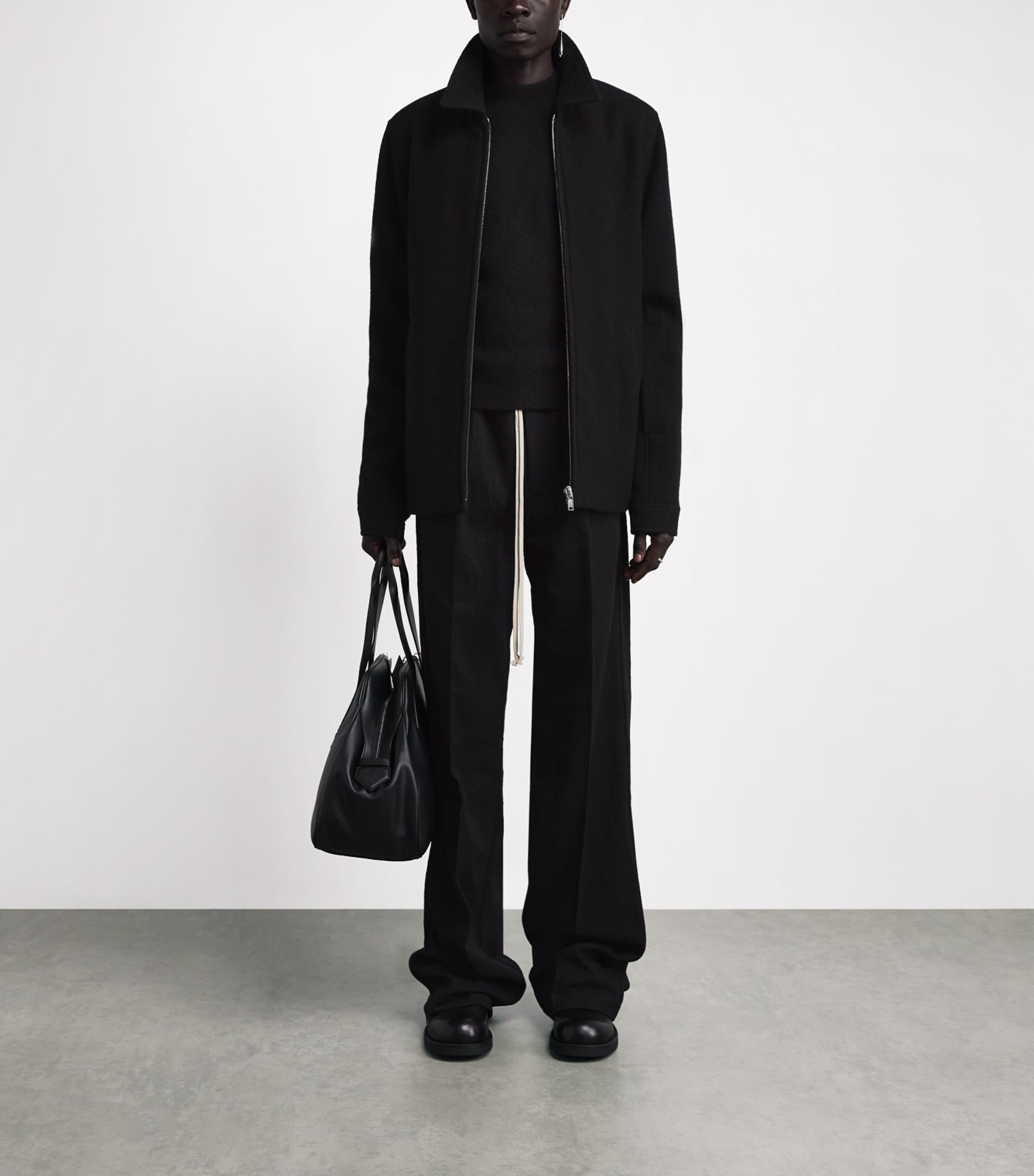 Rick Owens Mens Wool Cropped Brad Jacket Black Image 2