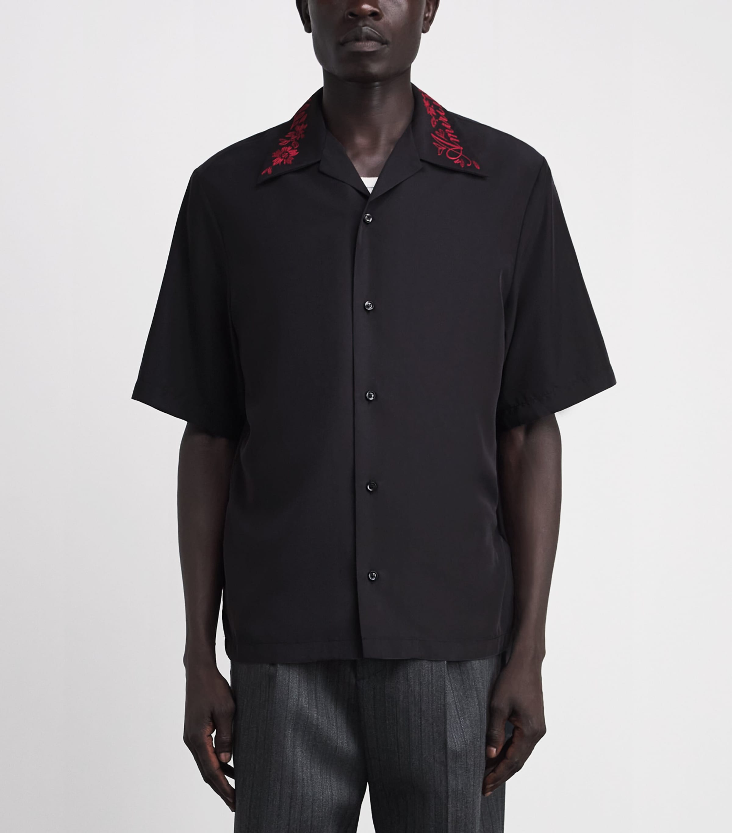 AMIRI Mens Embroidered-Collar Relaxed Shirt Black Image 4