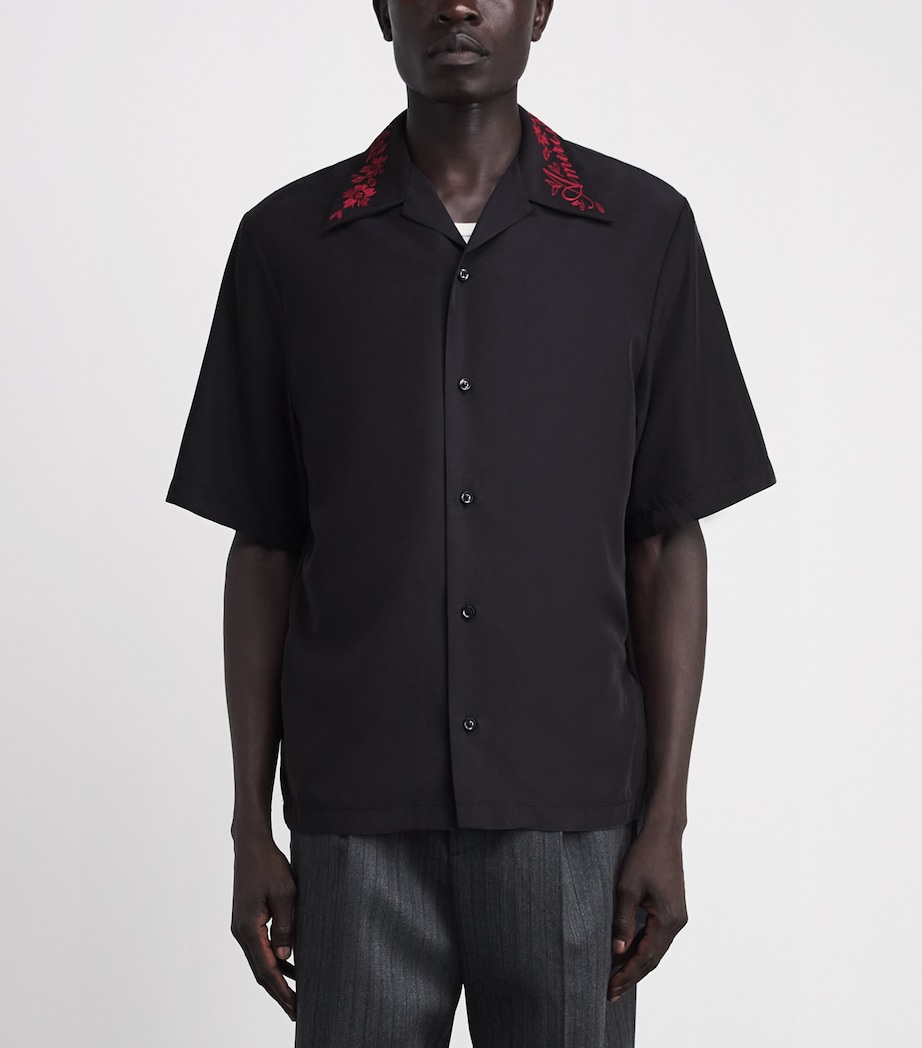 AMIRI Mens Embroidered-Collar Relaxed Shirt Black Image 4