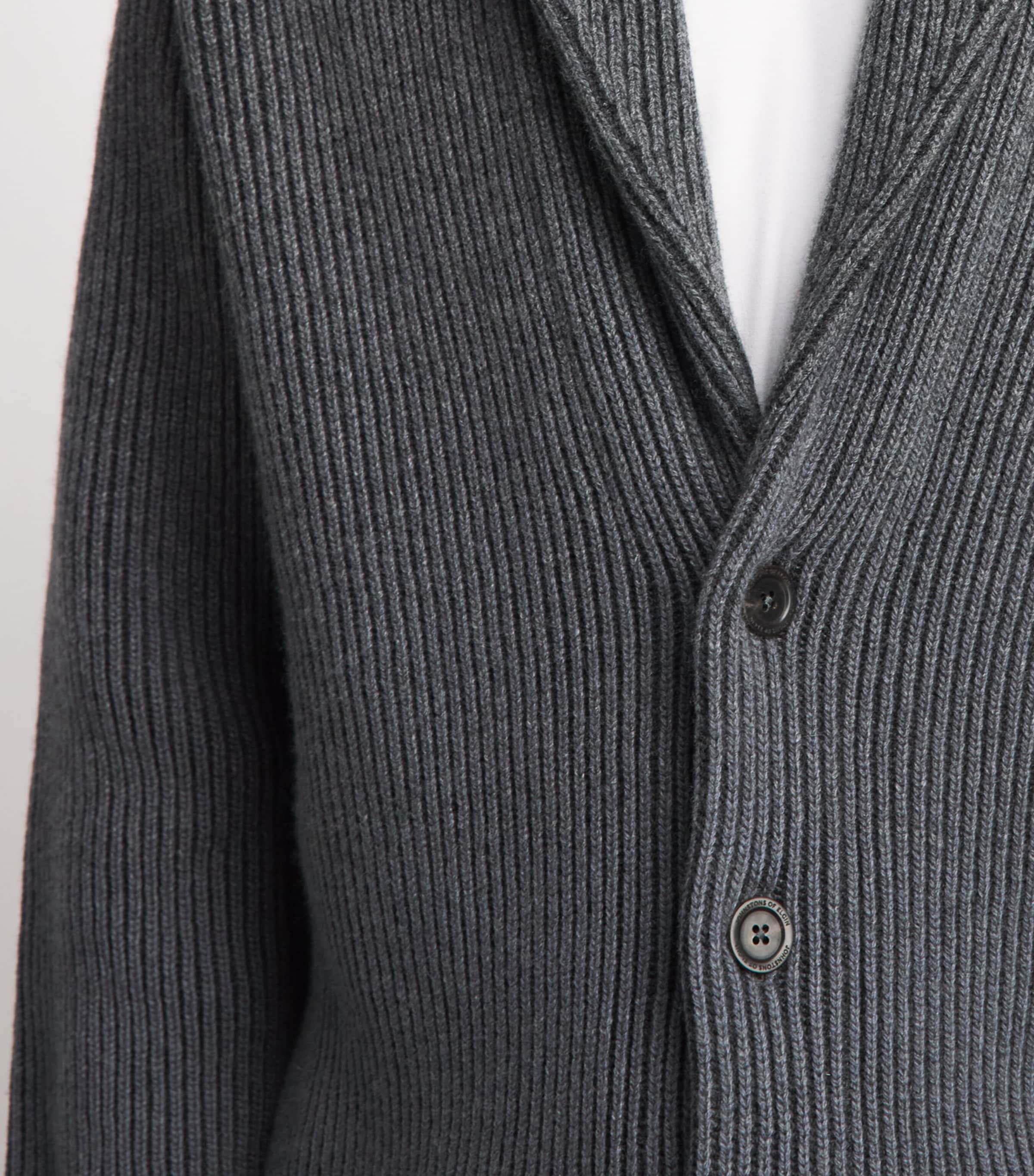 Johnstons Of Elgin Mens Cashmere Shawl Cardigan Crane Grey Image 3