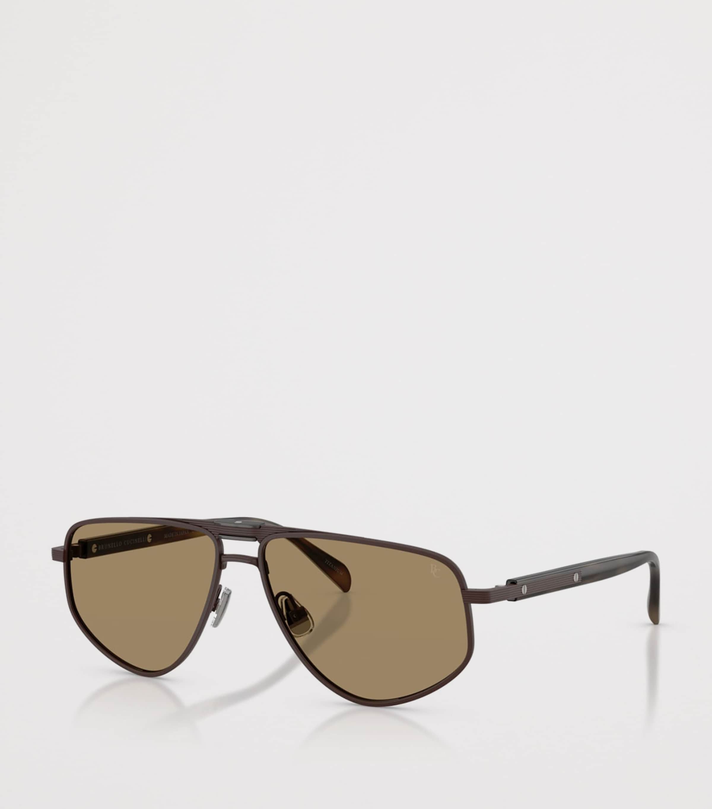 Brunello Cucinelli Titanium Dike Aviator Sunglasses Brown Image 2