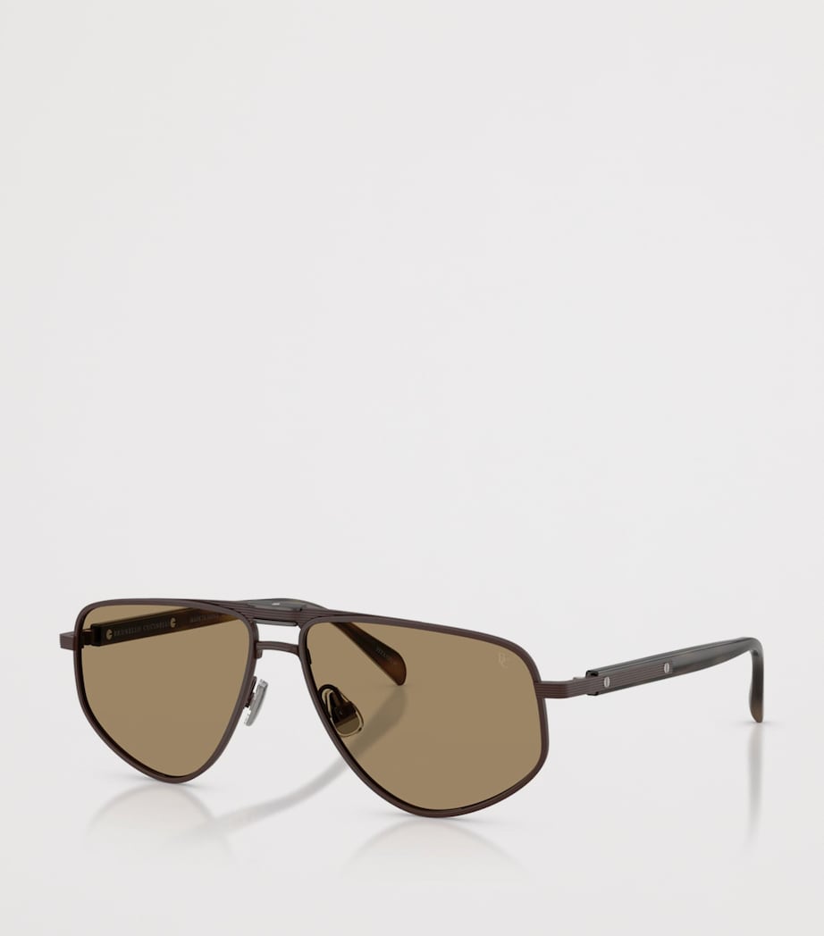 Brunello Cucinelli Titanium Dike Aviator Sunglasses Brown Image 2
