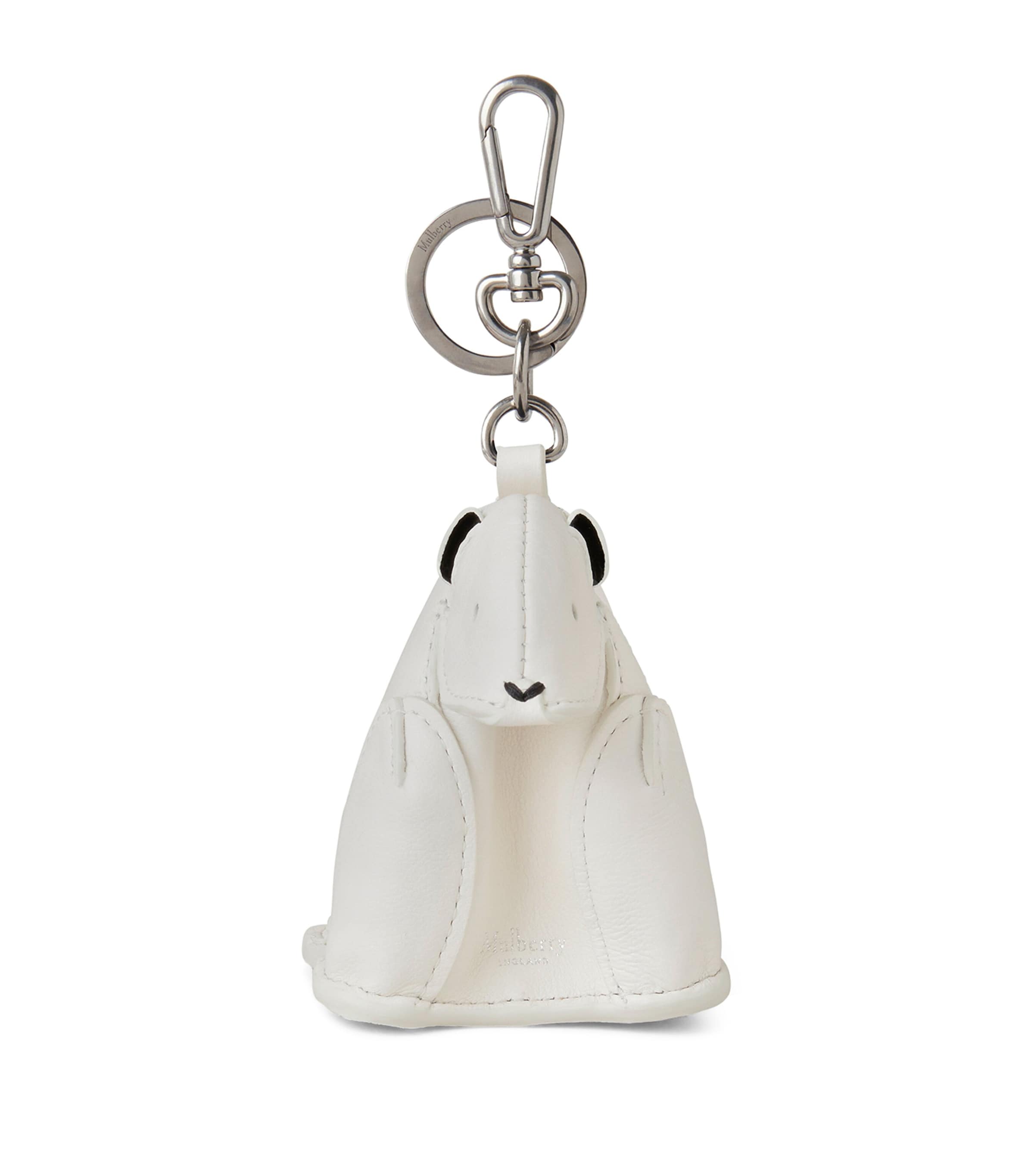 Shop Mulberry Leather Polar Bear Keyring In White