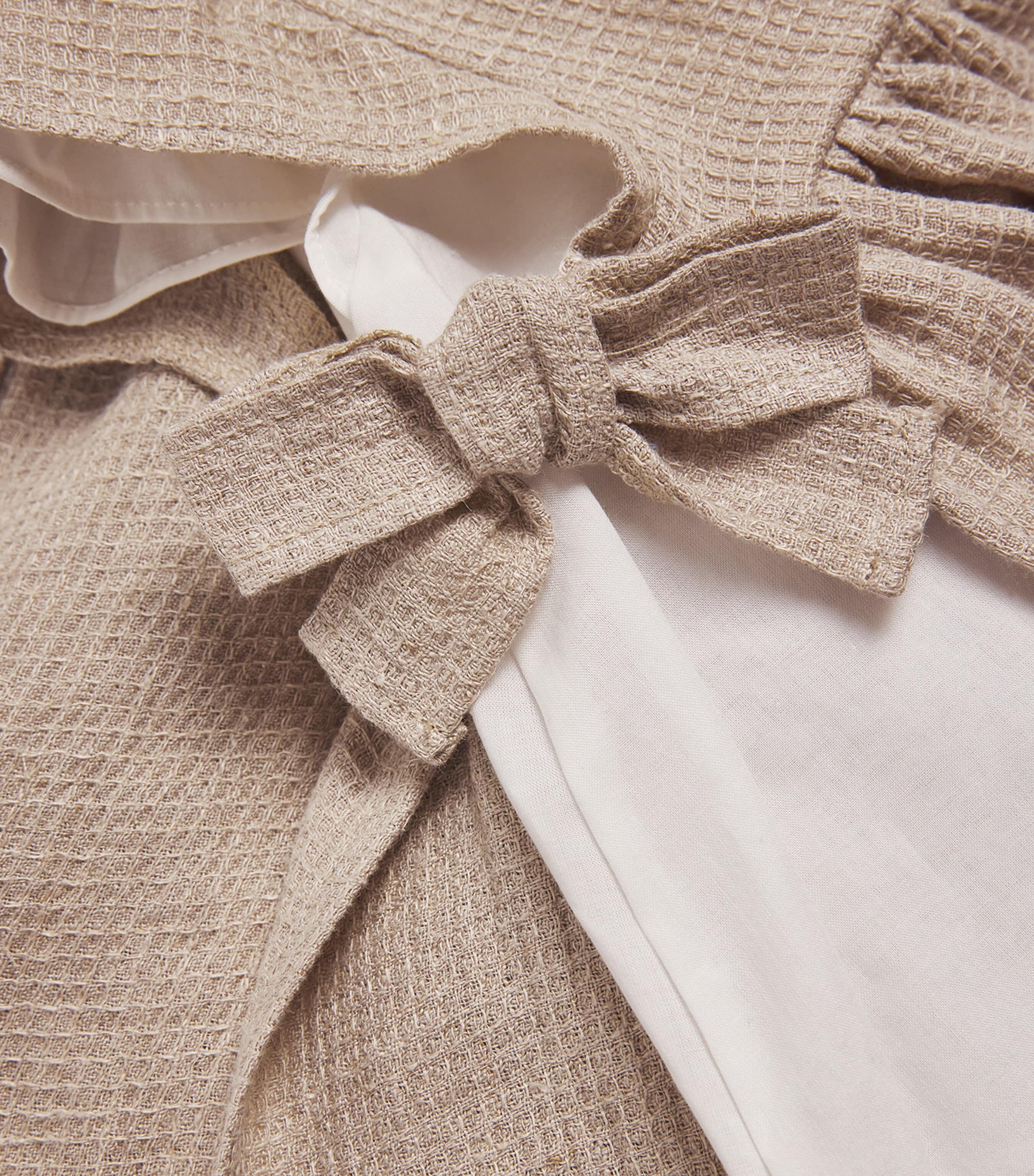 Il Gufo Linen Side-Bow Dress (3-18 Months) Light Beige Image 3