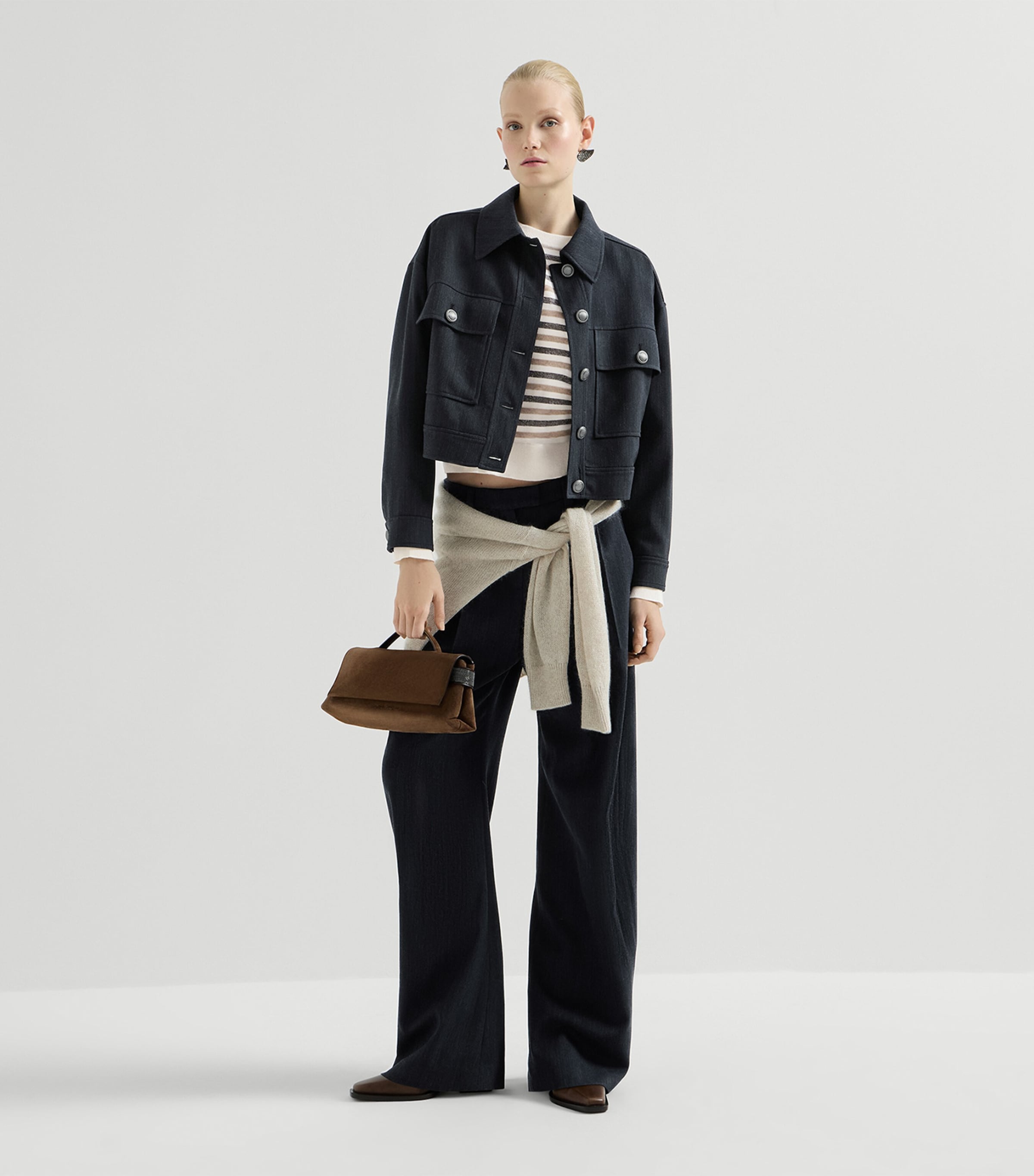 Brunello Cucinelli Womens Wool-Cashmere-Silk Stripe Sweater Image 2