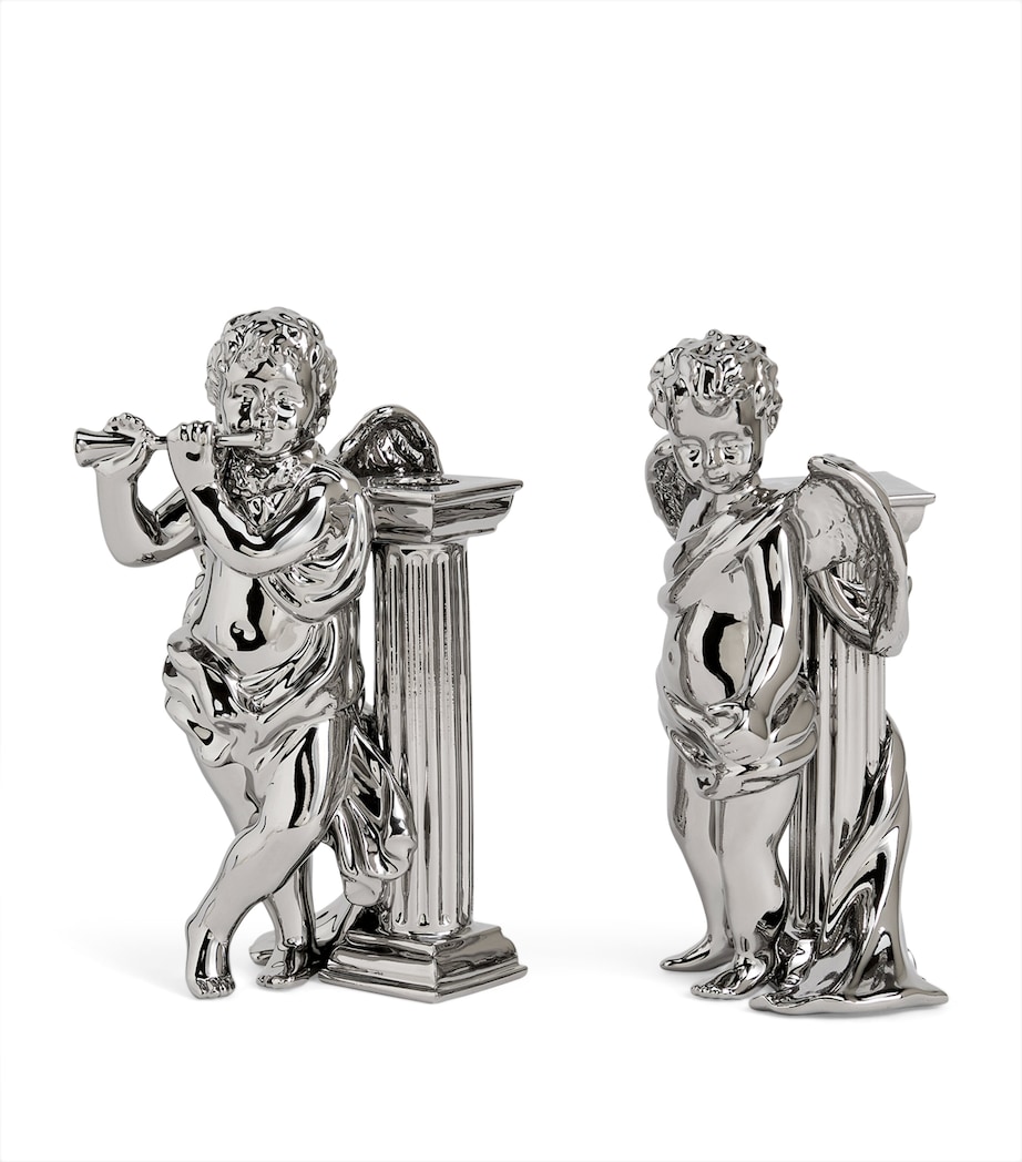 Festive Cherub Candlestick Holders (Set of 2) SILVER Image 1
