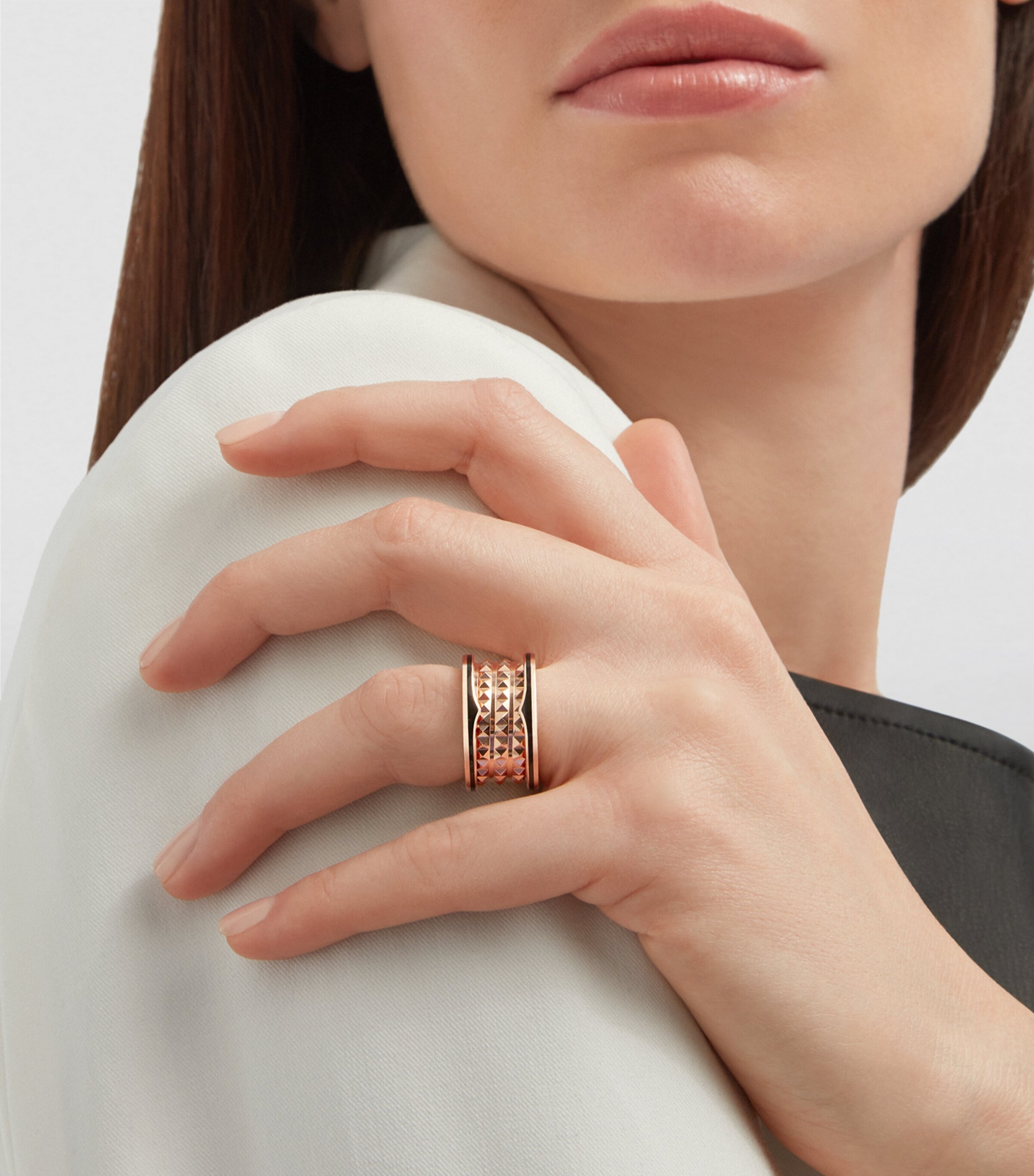 Bvlgari Rose Gold and Black Ceramic B.zero1 Rock Four-Band Ring Pink Gold Image 4
