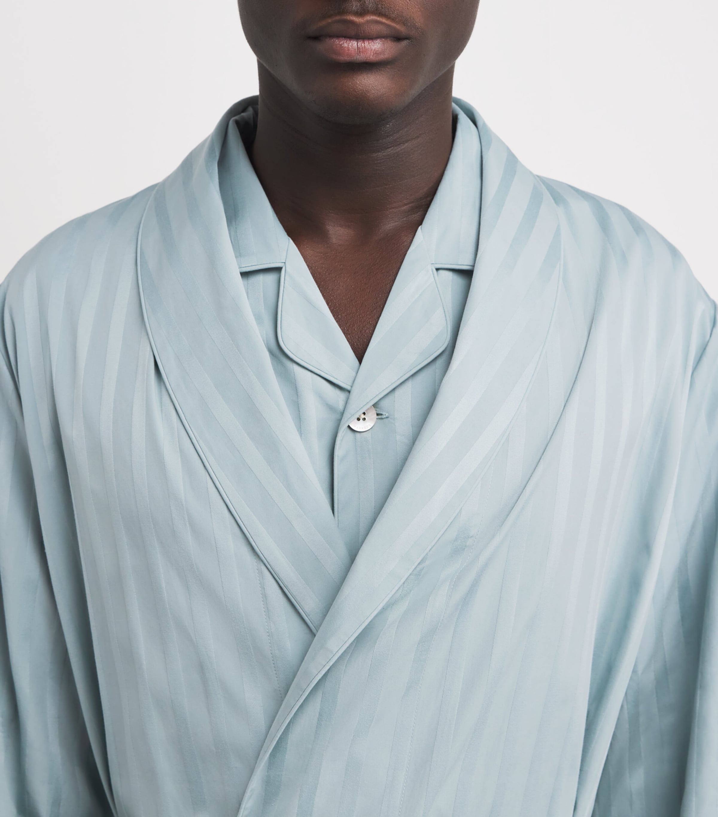 Harrods Mens Cotton Satin-Stripe Night Robe Green Image 5