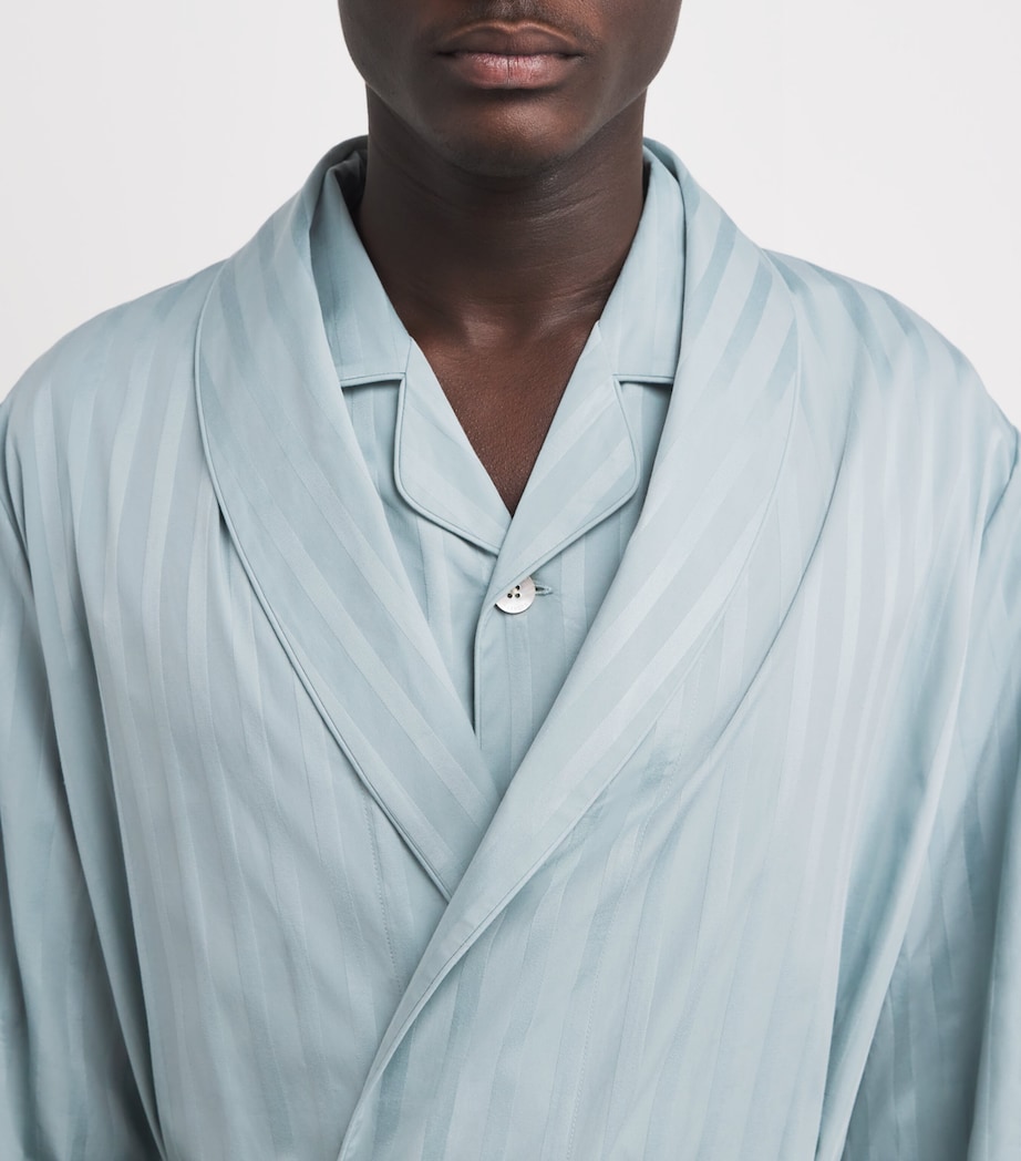 Harrods Mens Cotton Satin-Stripe Night Robe Green Image 5