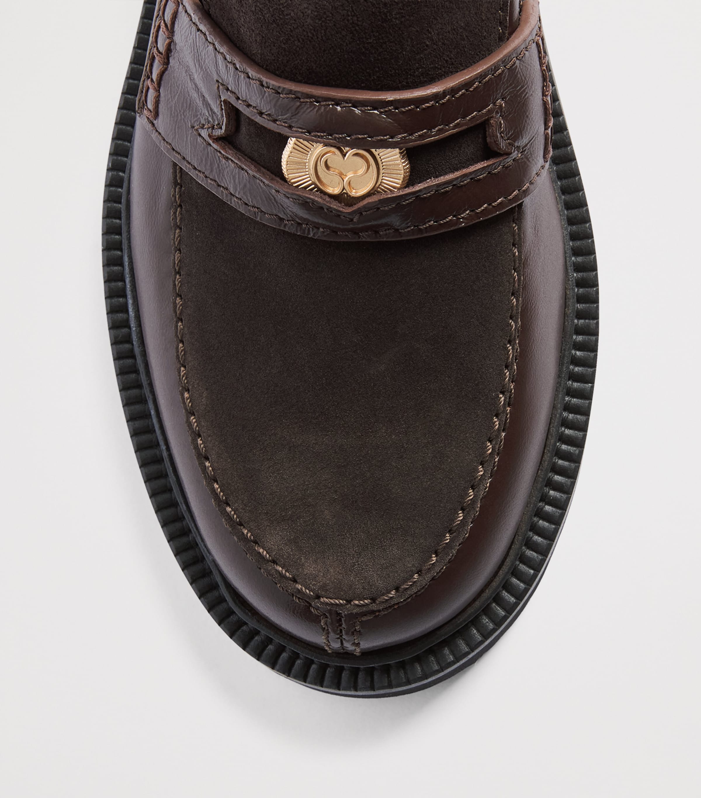 Maje Leather-Suede Penny Loafers Dark Brown Image 6