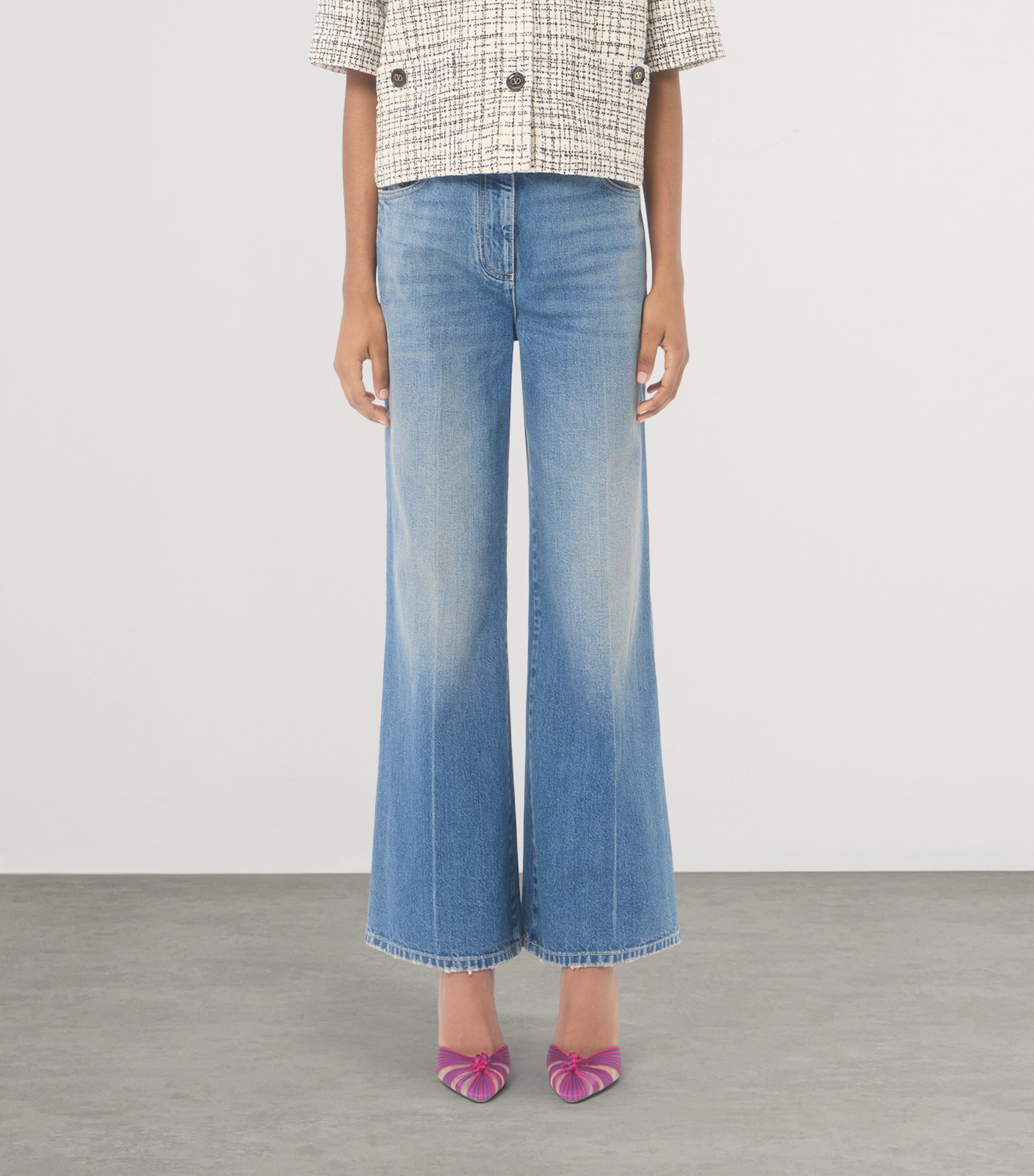 Valentino Womens VLogo Wide-Leg Mid-Rise Jeans Image 3