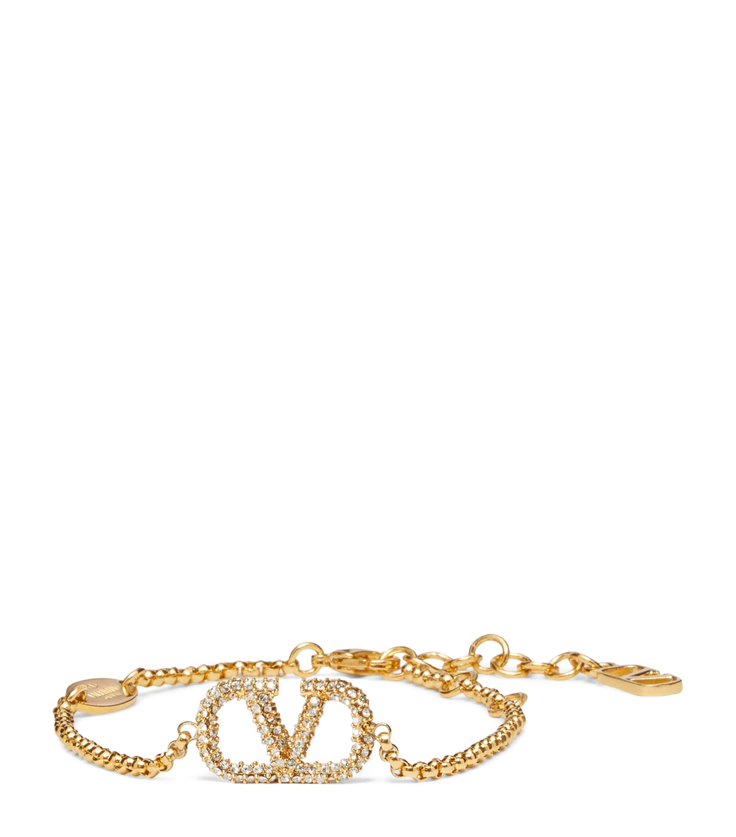 Shop Valentino Vlogo Signature Strass Bracelet In Gold