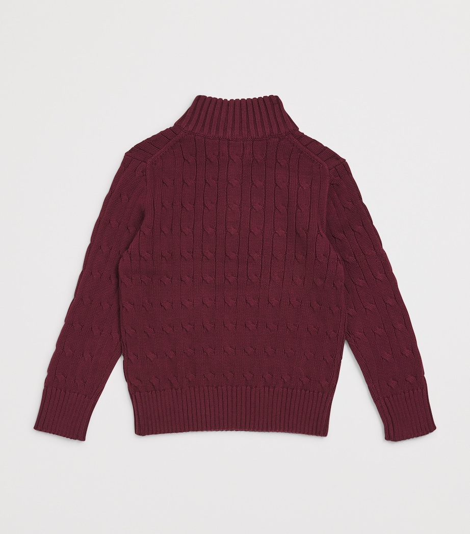 Cotton Cable Knit Quarter Zip Sweater (2-7 Years) WINE Image 2