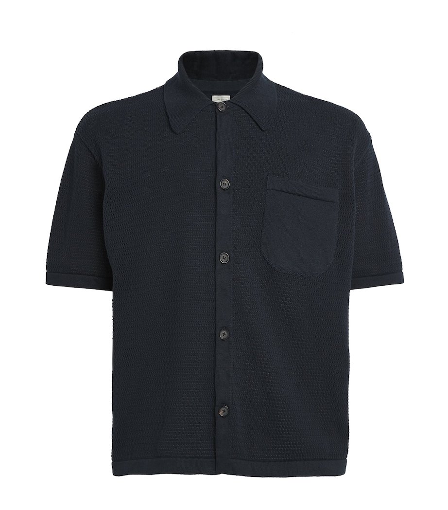 Oliver Spencer Mens Organic Cotton Knitted Short-Sleeve Shirt Navy Image 1