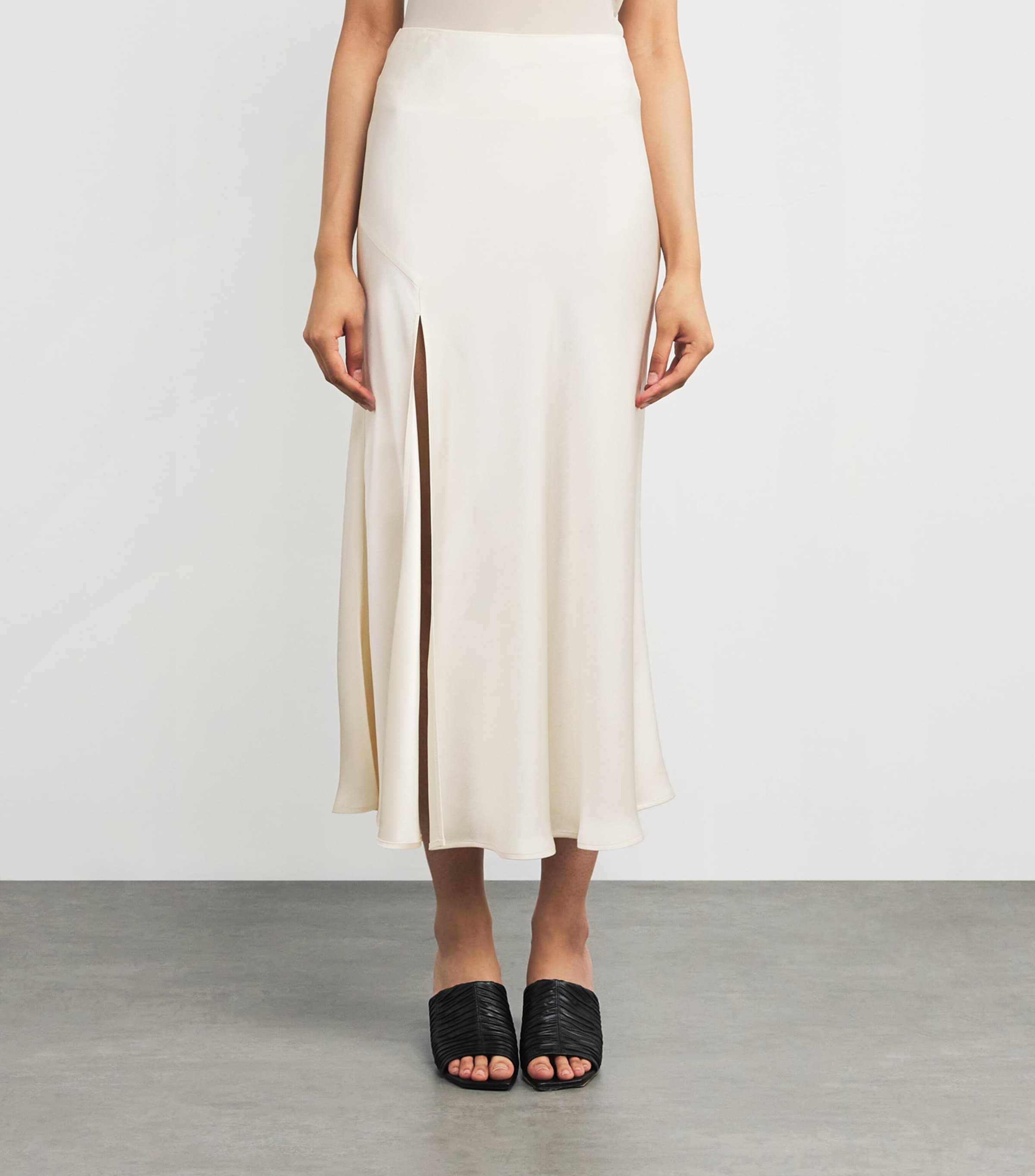 Satin Midi Skirt 102 CREAM Image 3