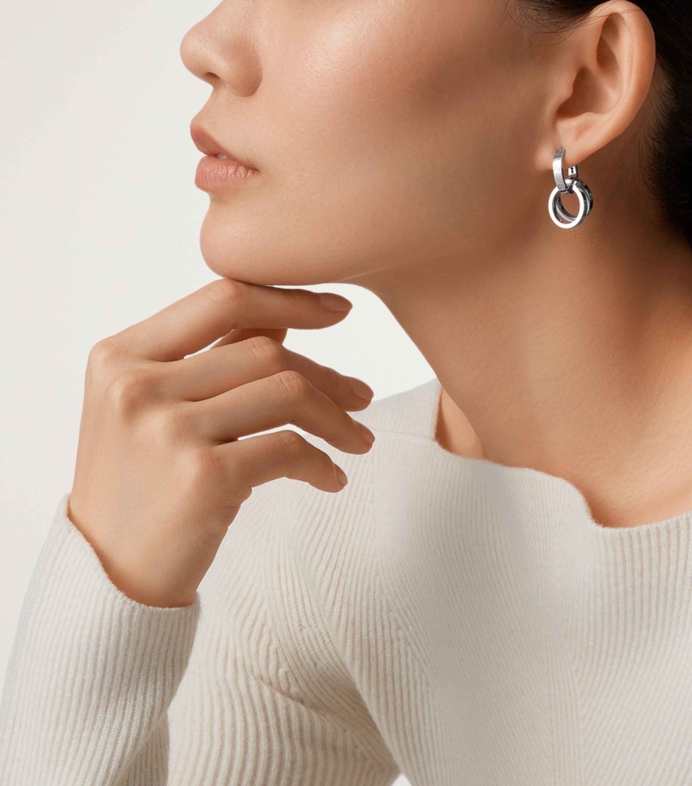 White Gold LOVE Double Hoop Earrings WHITE GOLD Image 2