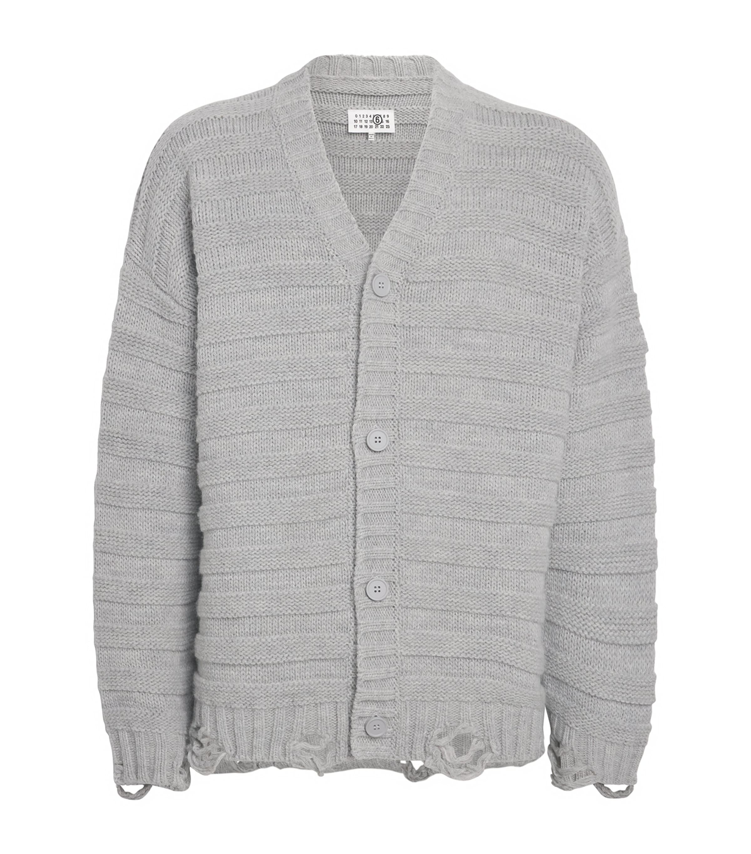 Wool-Blend Distressed Cardigan 857M - L GREY MELANG Image 1