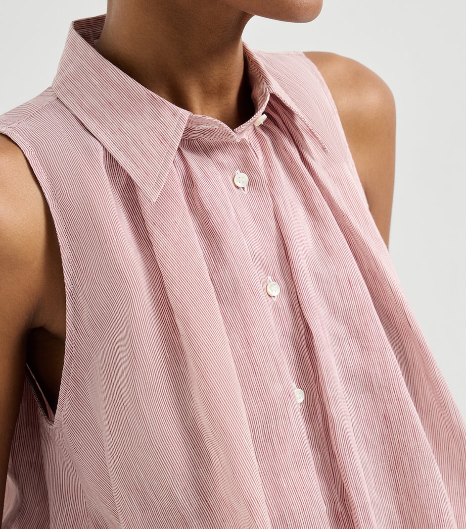 Brunello Cucinelli Womens Linen-Silk Stripe Sleeveless Shirt Image 6