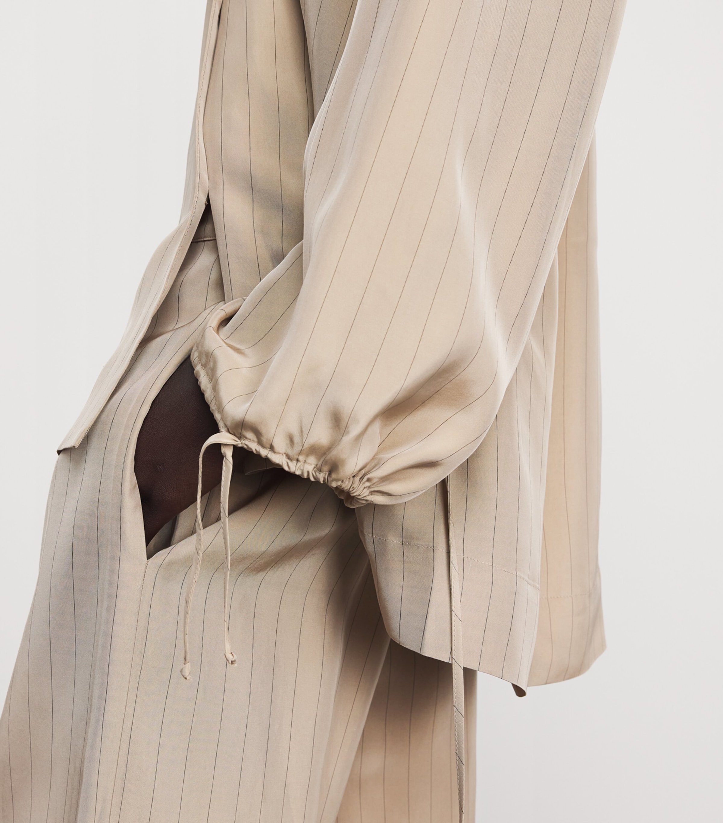 Liberowe Womens Pinstripe Ellis Tie Shirt Beige Pinstripe Image 3