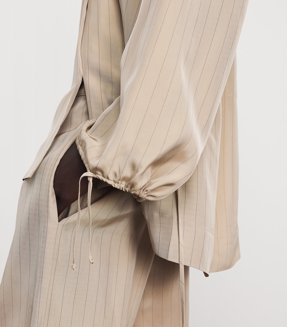 Liberowe Womens Pinstripe Ellis Tie Shirt Beige Pinstripe Image 3