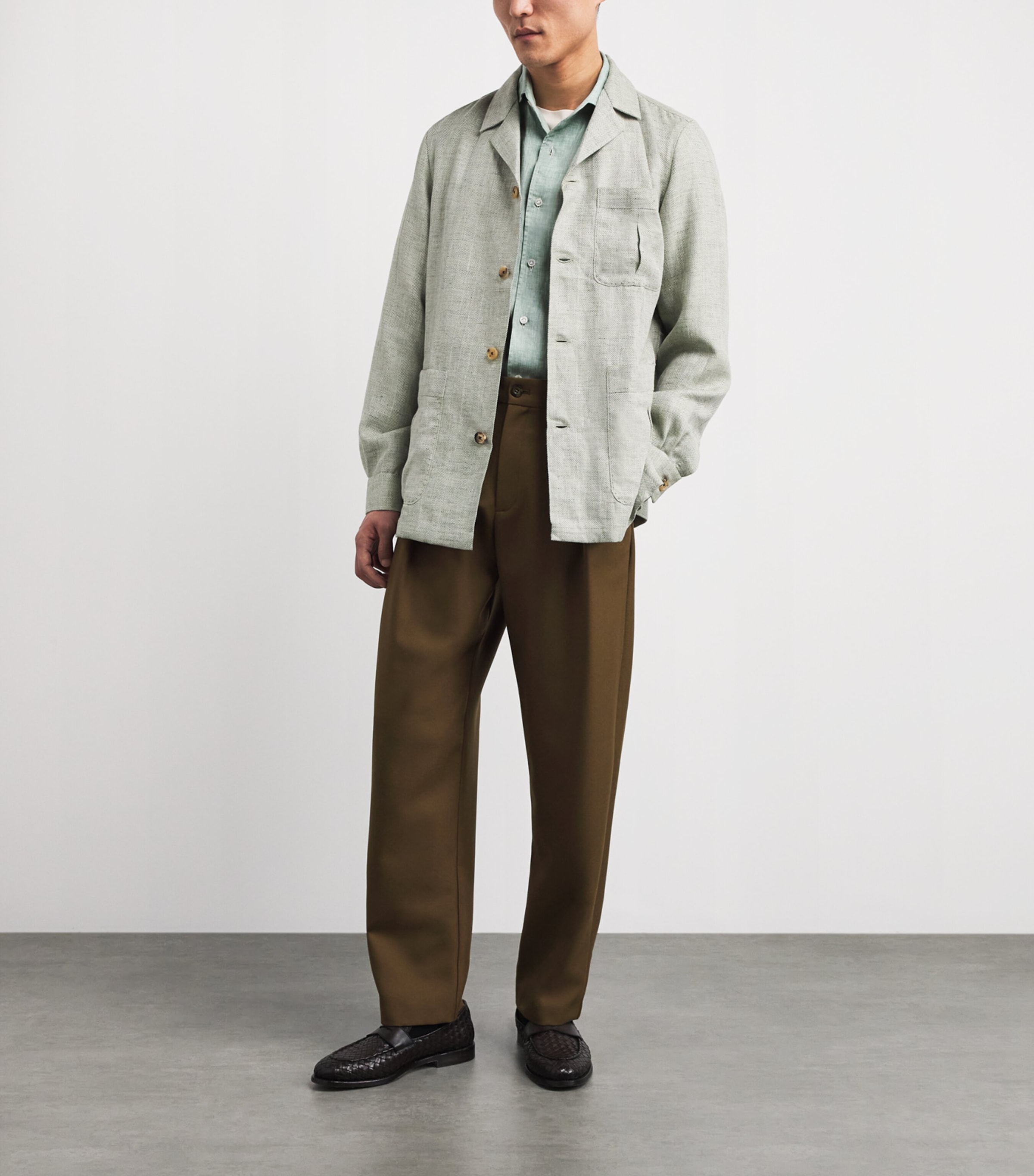 100HANDS Mens Linen Shirt Green Image 2